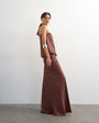Topshop satin dropped waist blouson bandeau maxi dress in chocolate brown
