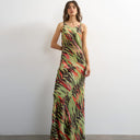 Topshop satin twist strap maxi dress in bright animal