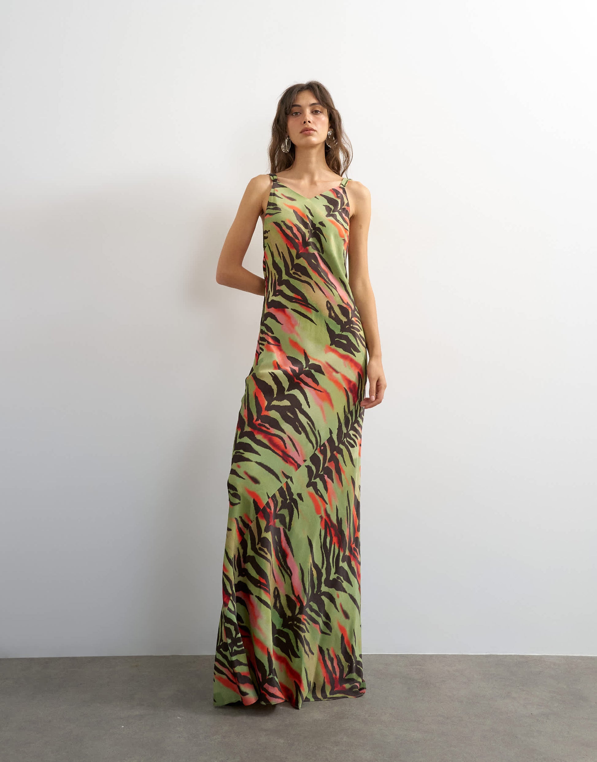 Topshop satin twist strap maxi dress in bright animal