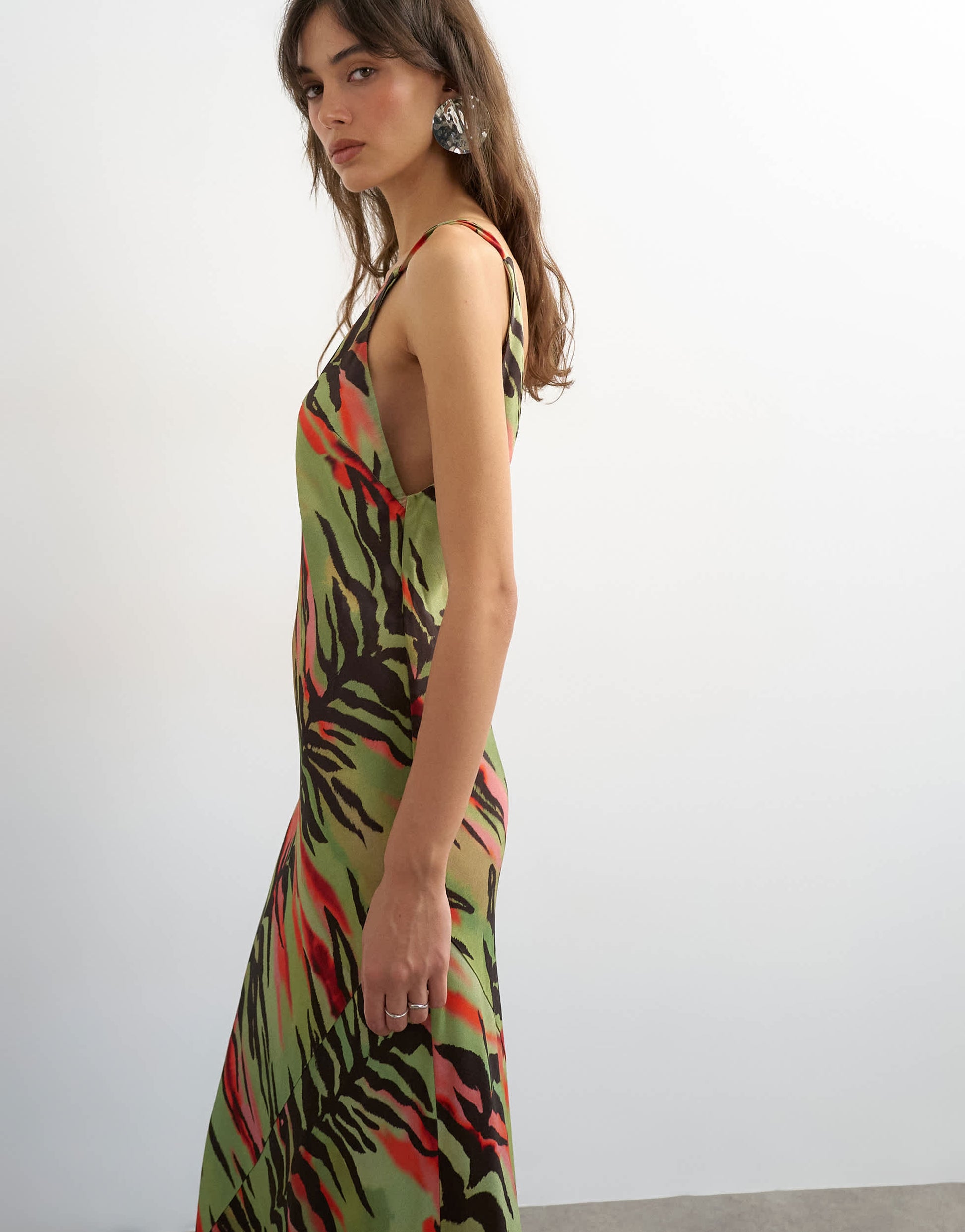 Topshop satin twist strap maxi dress in bright animal