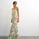 Topshop satin dropped waist blouson bandeau in green floral