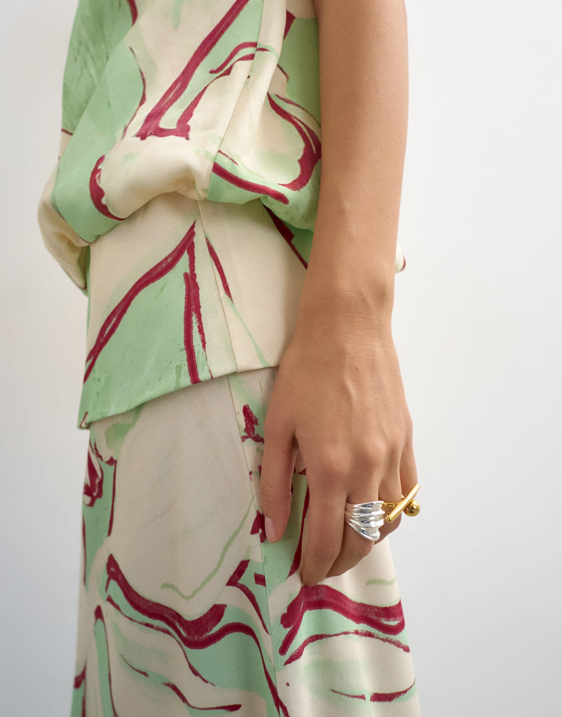 Topshop satin dropped waist blouson bandeau maxi dress in green floral