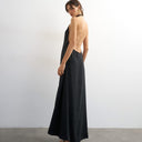 Topshop soft touch cupro halter neck low back maxi dress in washed black