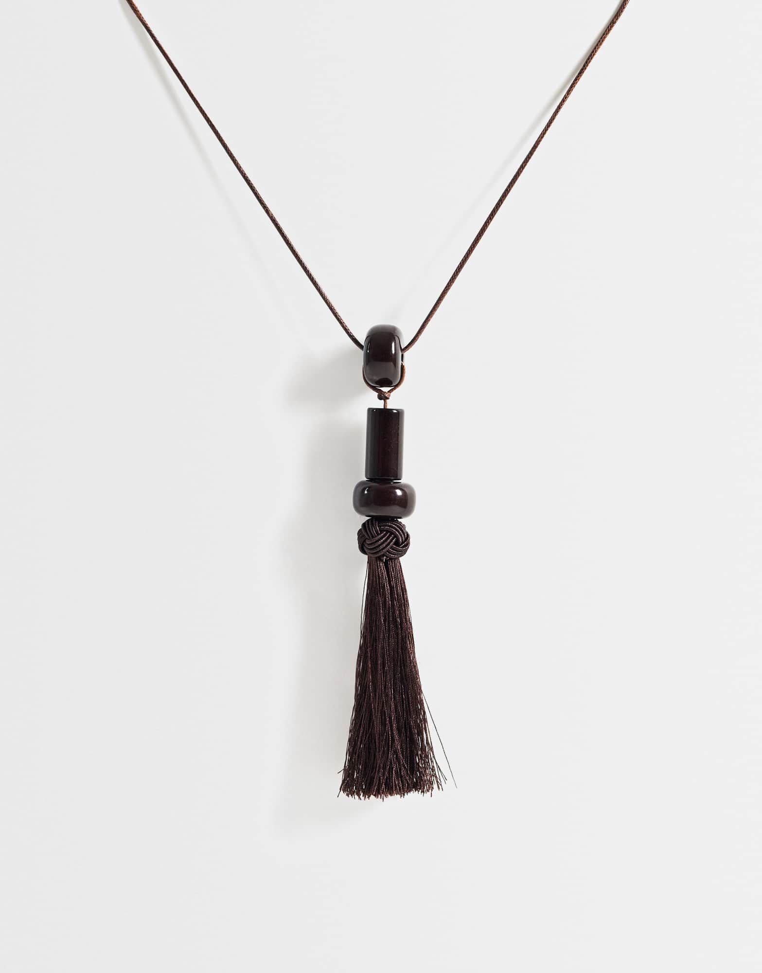 Collier Topshop Magnus en cordon avec perles et pompon couleur chocolat