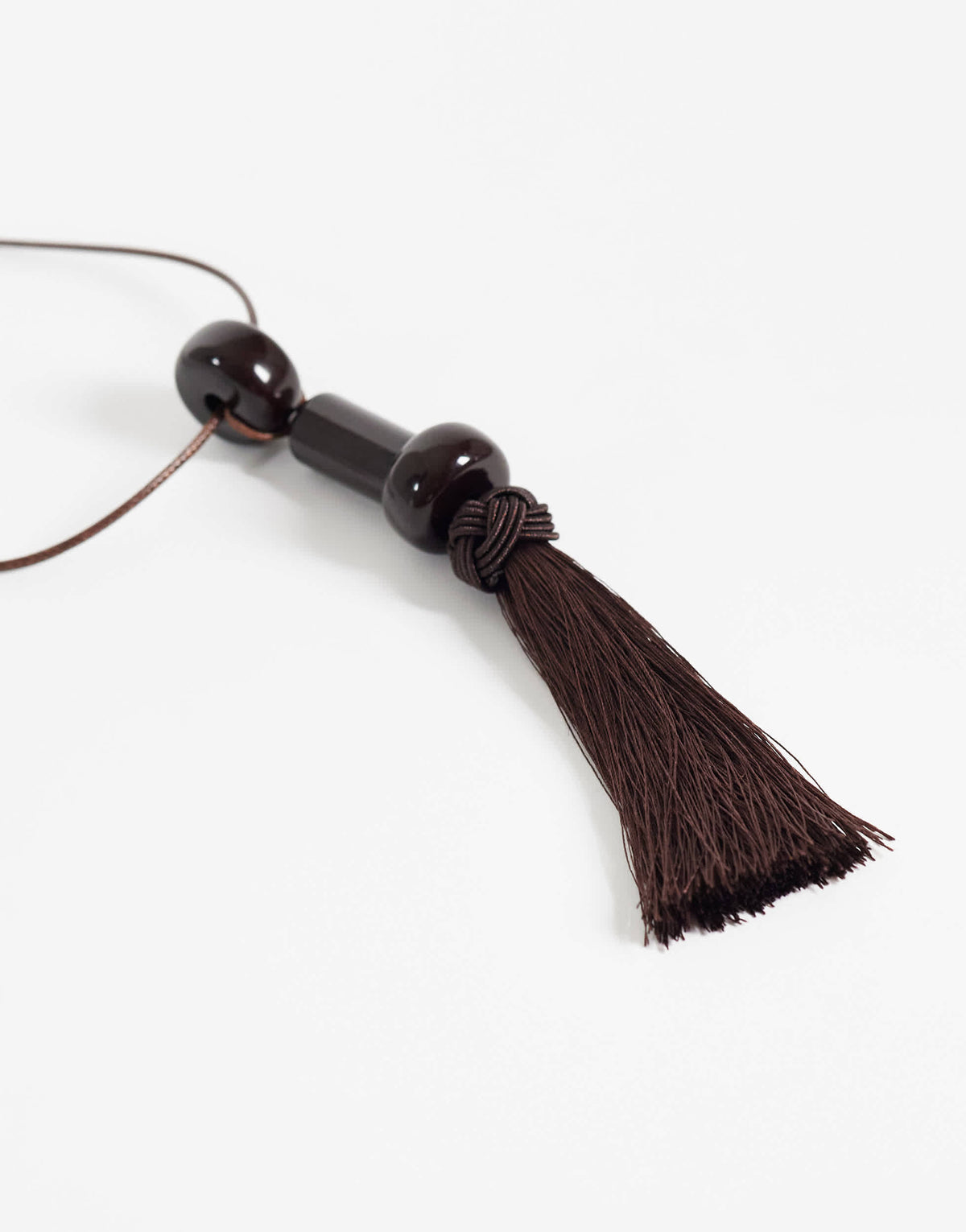 Topshop Magnus cord necklace with beads and tassel in chocolate