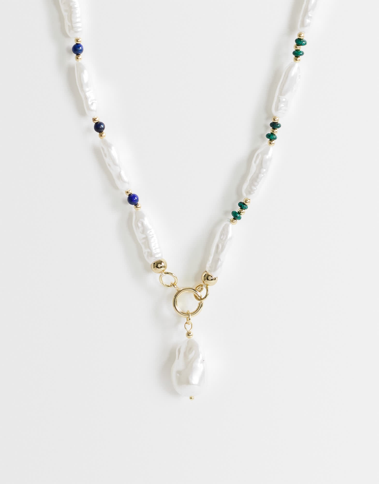Collier Topshop Maude en fausses perles et pierres, blanc cassé et vert