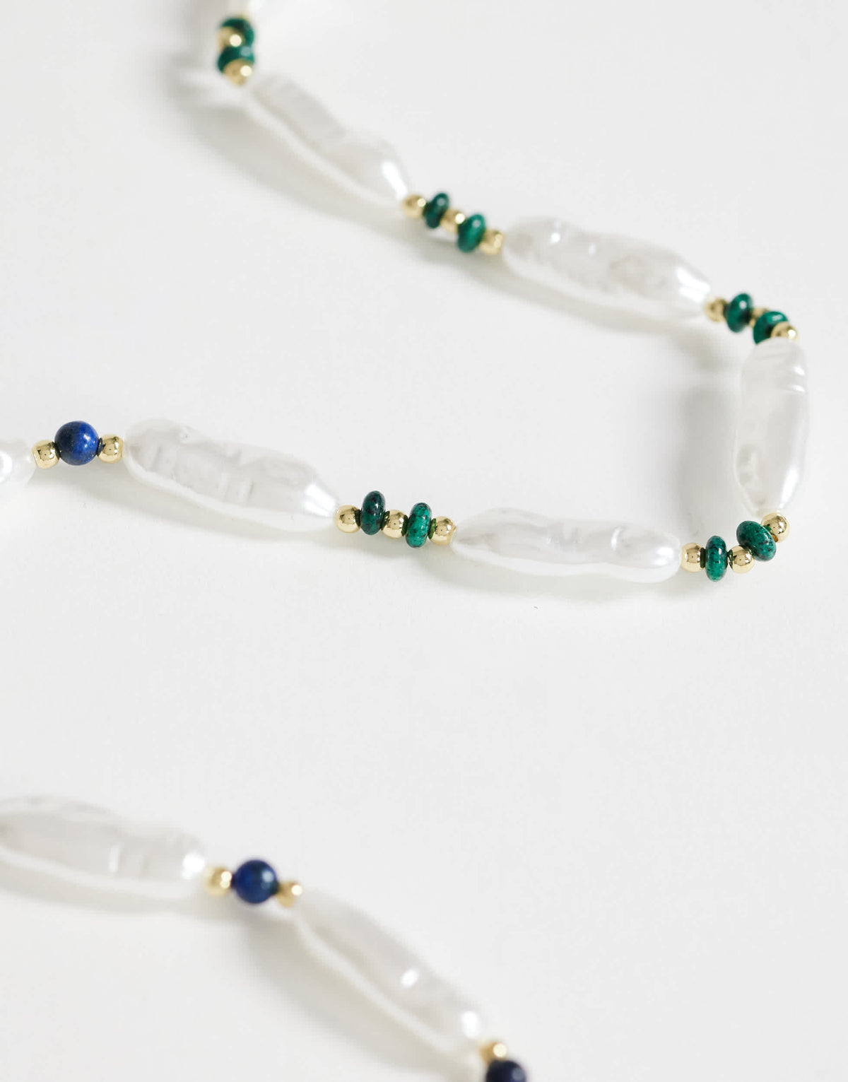 Topshop Maude faux pearl and stone necklace in off white and green