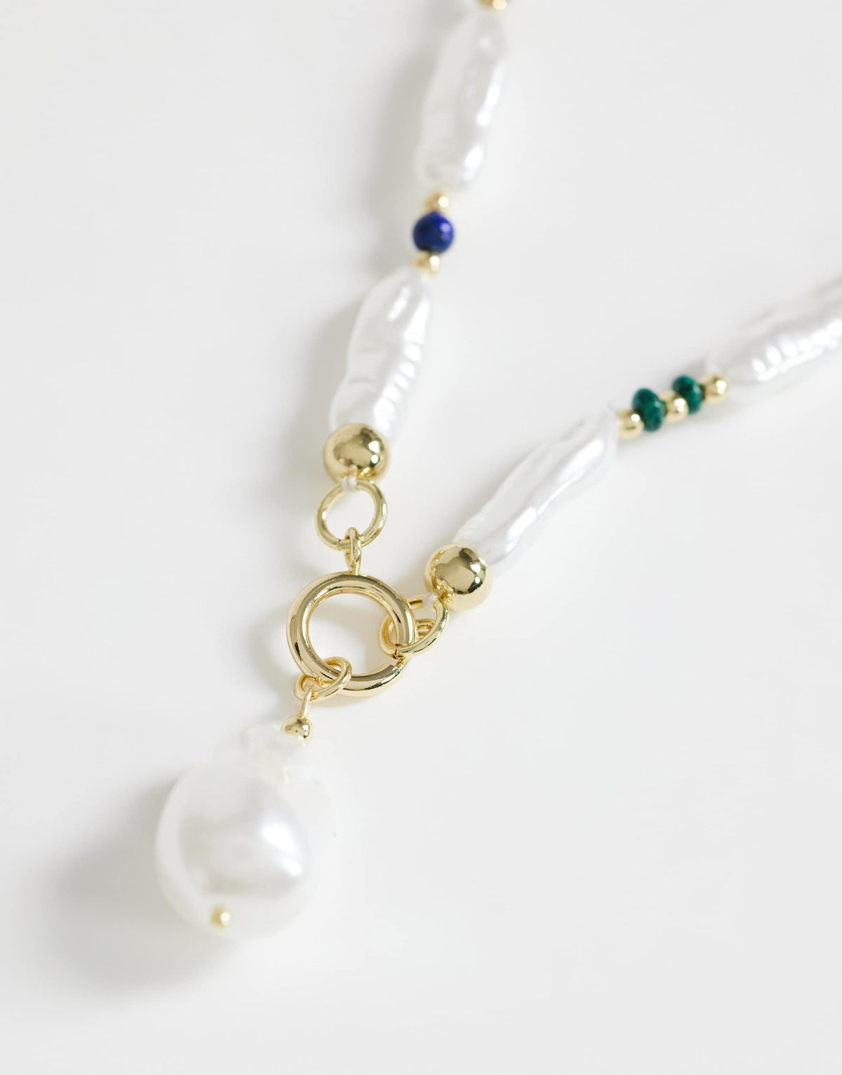 Topshop Maude faux pearl and stone necklace in off white and green