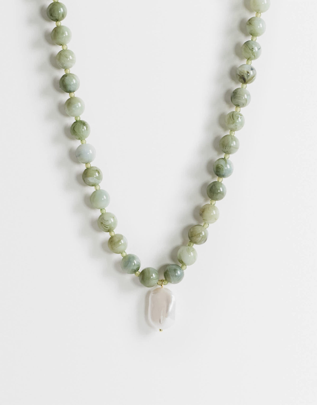 Topshop Marais beaded necklace with pearl charm in green and white faux marble