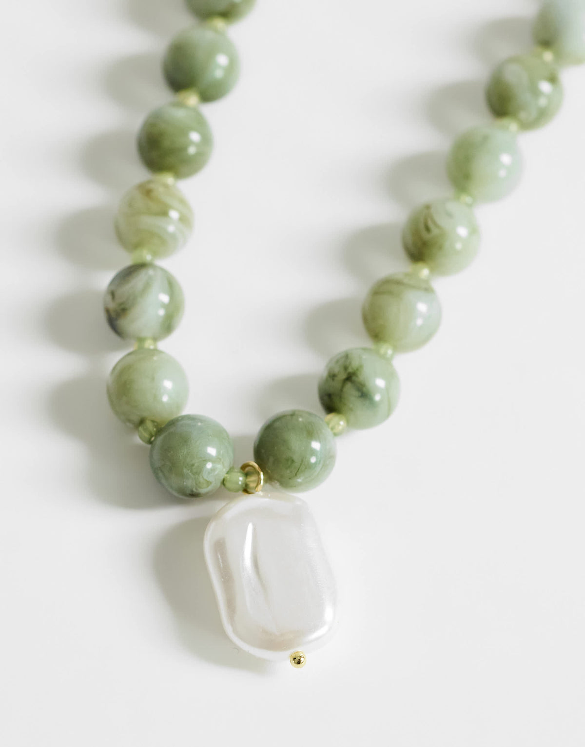 Topshop Marais beaded necklace with pearl charm in green and white faux marble