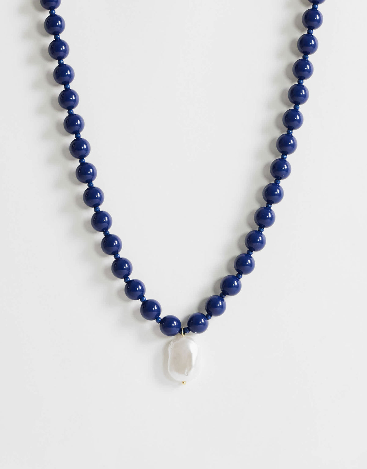 Topshop Marais beaded necklace with pearl charm in blue and white faux marble