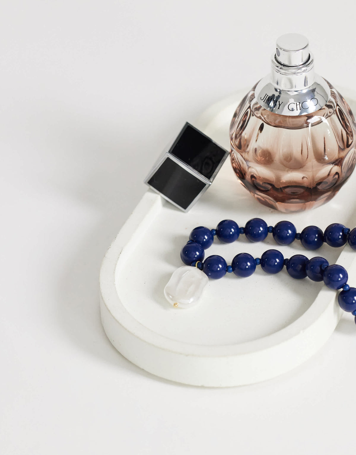 Topshop Marais beaded necklace with pearl charm in blue and white faux marble