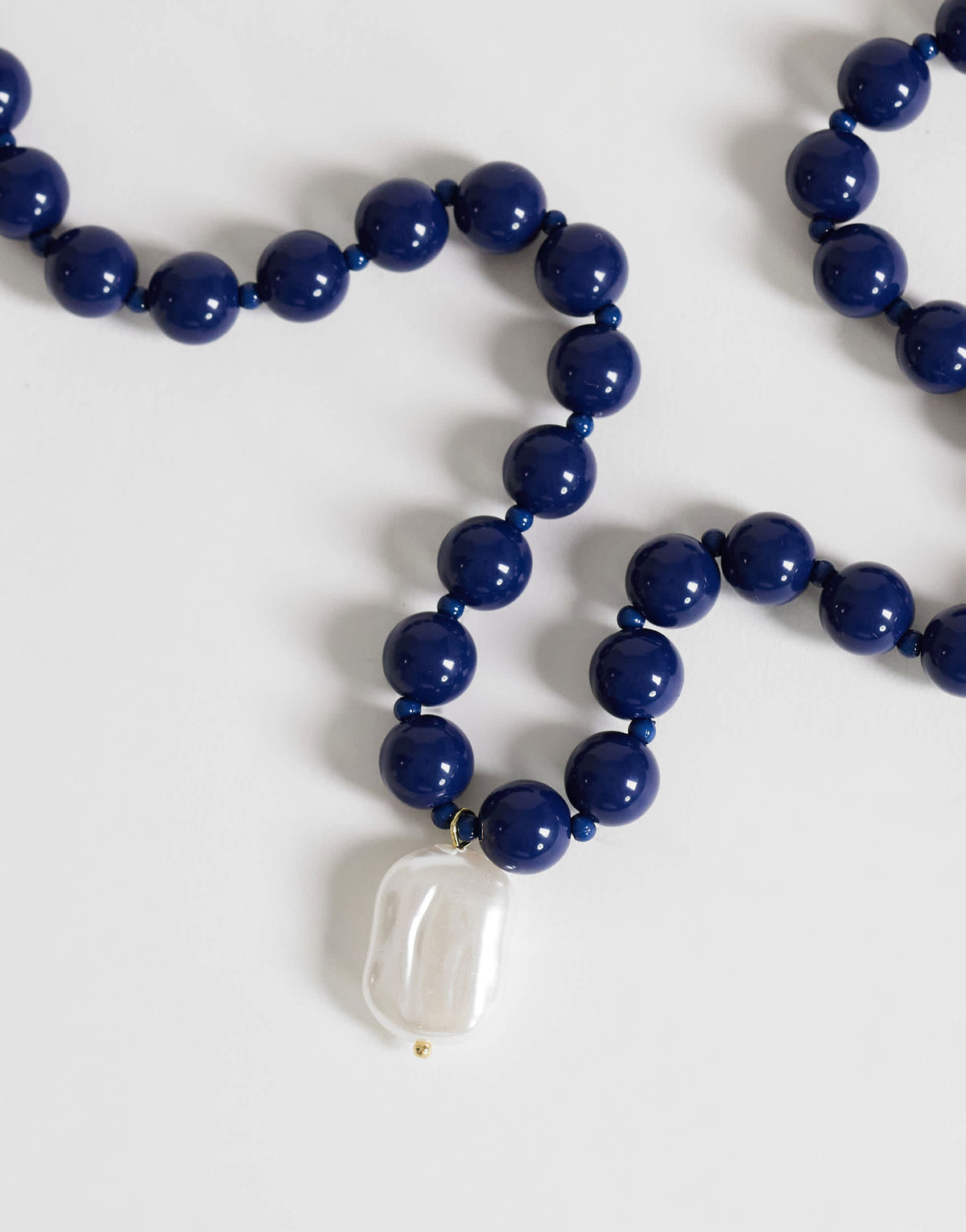 Topshop Marais beaded necklace with pearl charm in blue and white faux marble