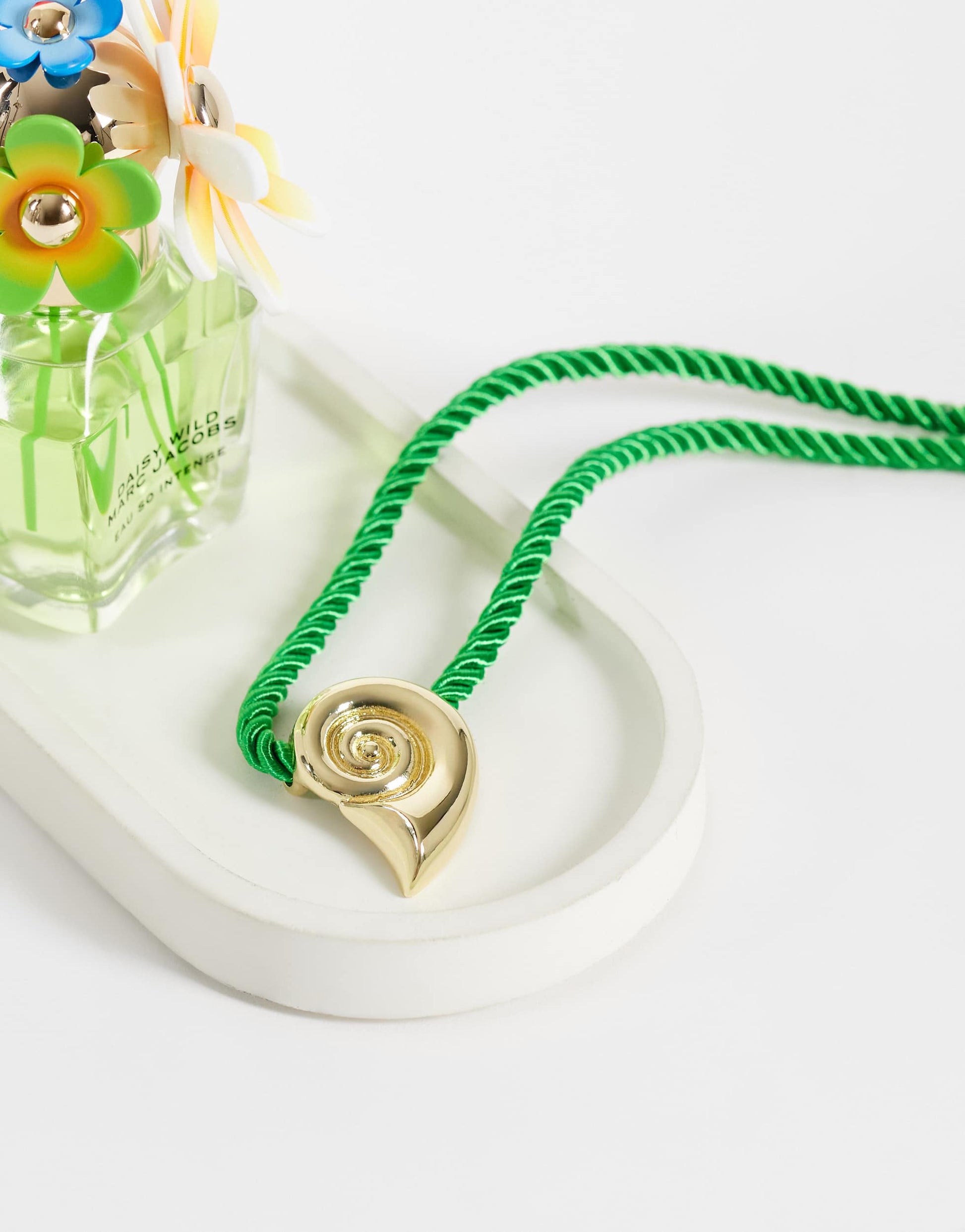 Topshop Mika rope choker with shell pendant in green and gold