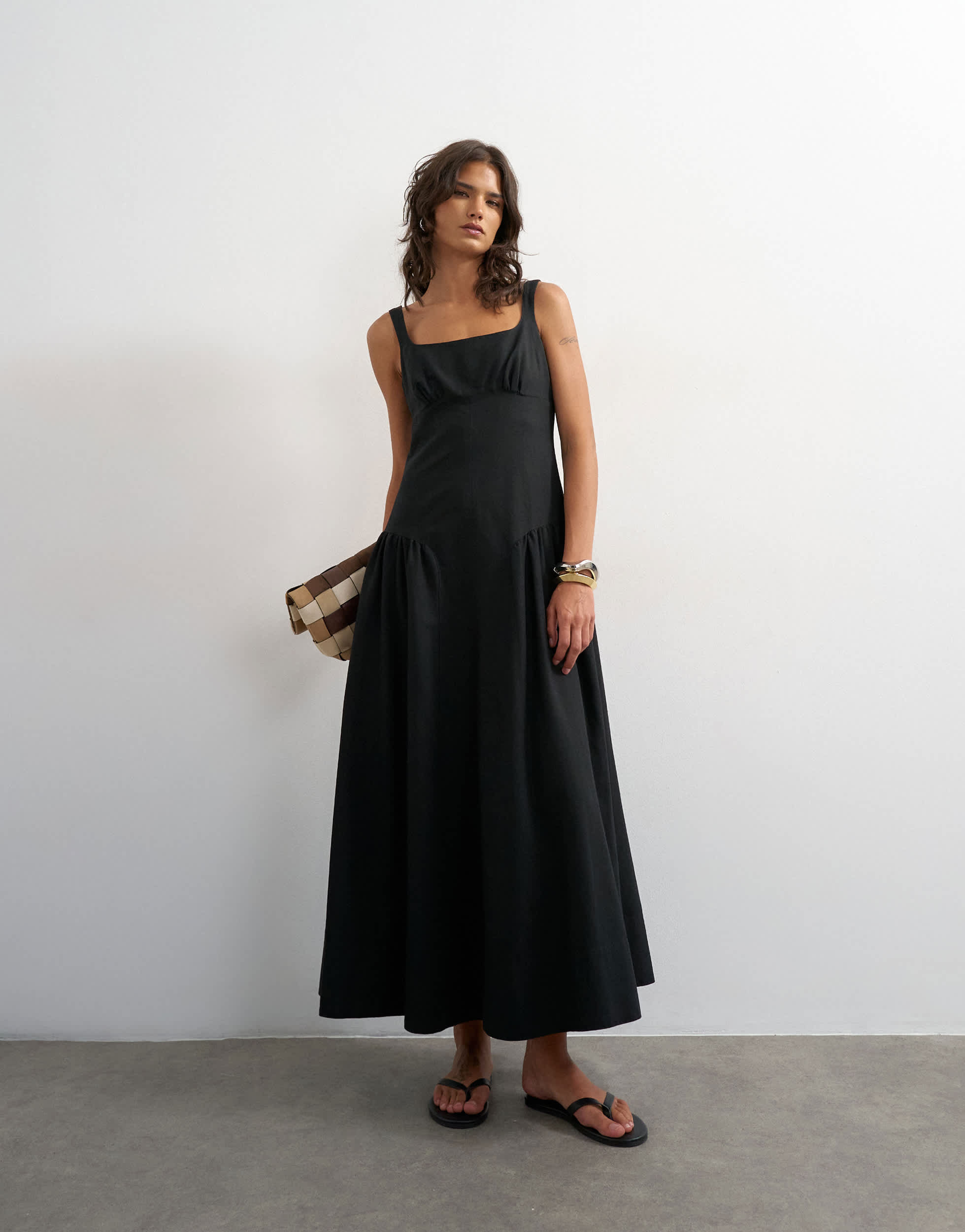 Topshop dropped waist maxi dress in black