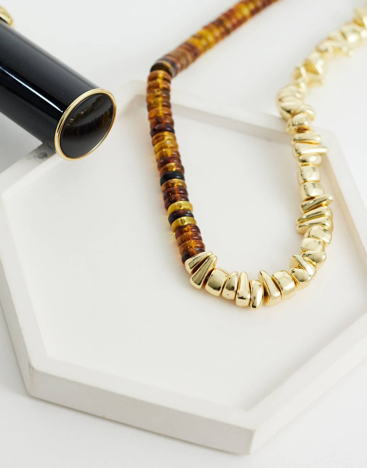 Topshop Mateo beaded necklace in gold and orange