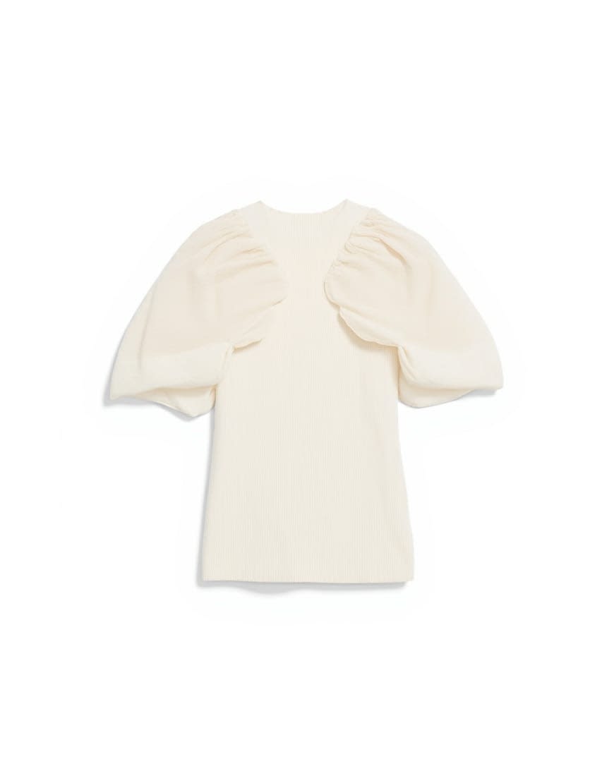 Topshop knitted short sleeve sheer gathered top in ivory
