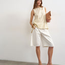 Topshop open back chuck on linen rich tank in stone