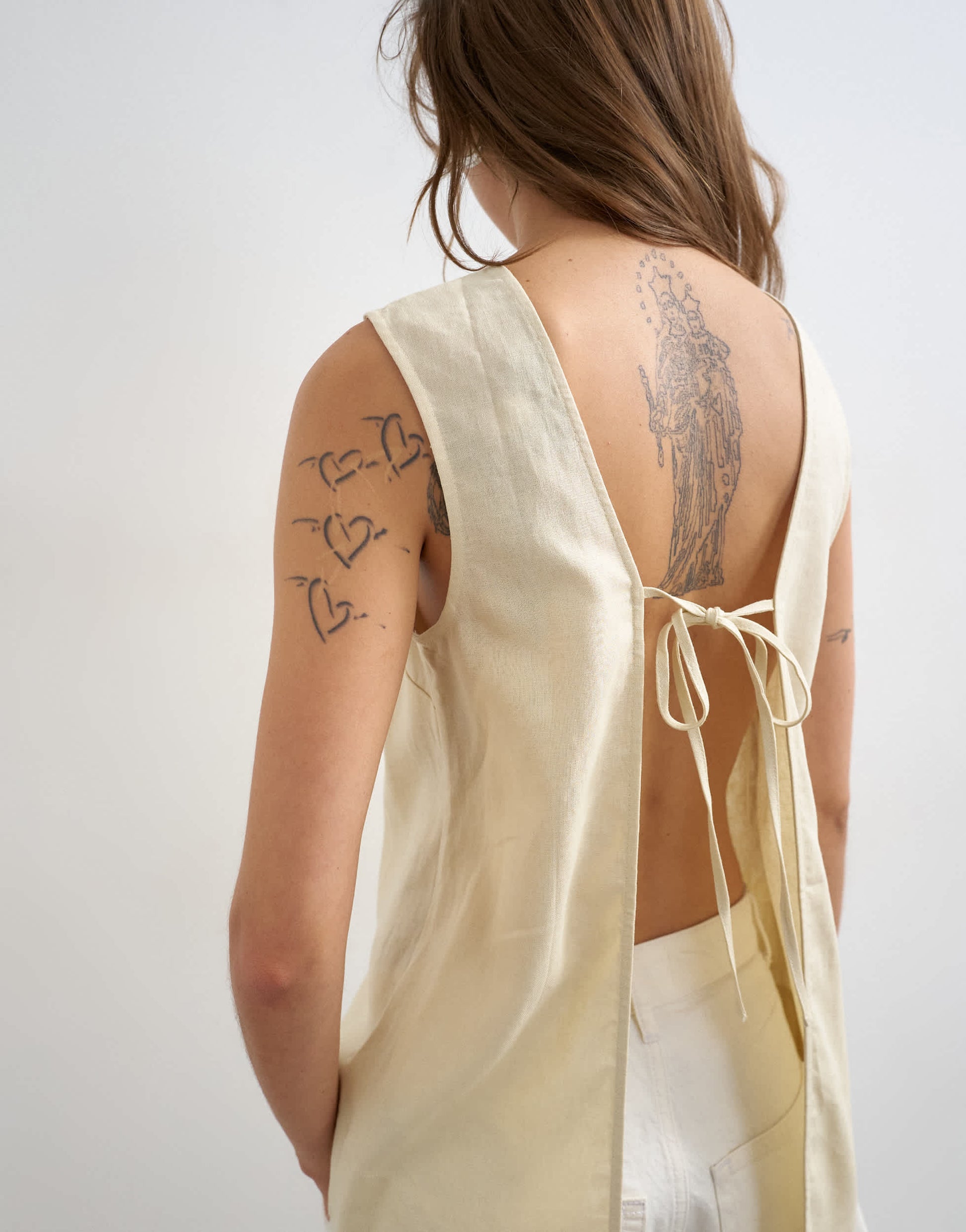 Topshop open back chuck on linen rich tank in stone