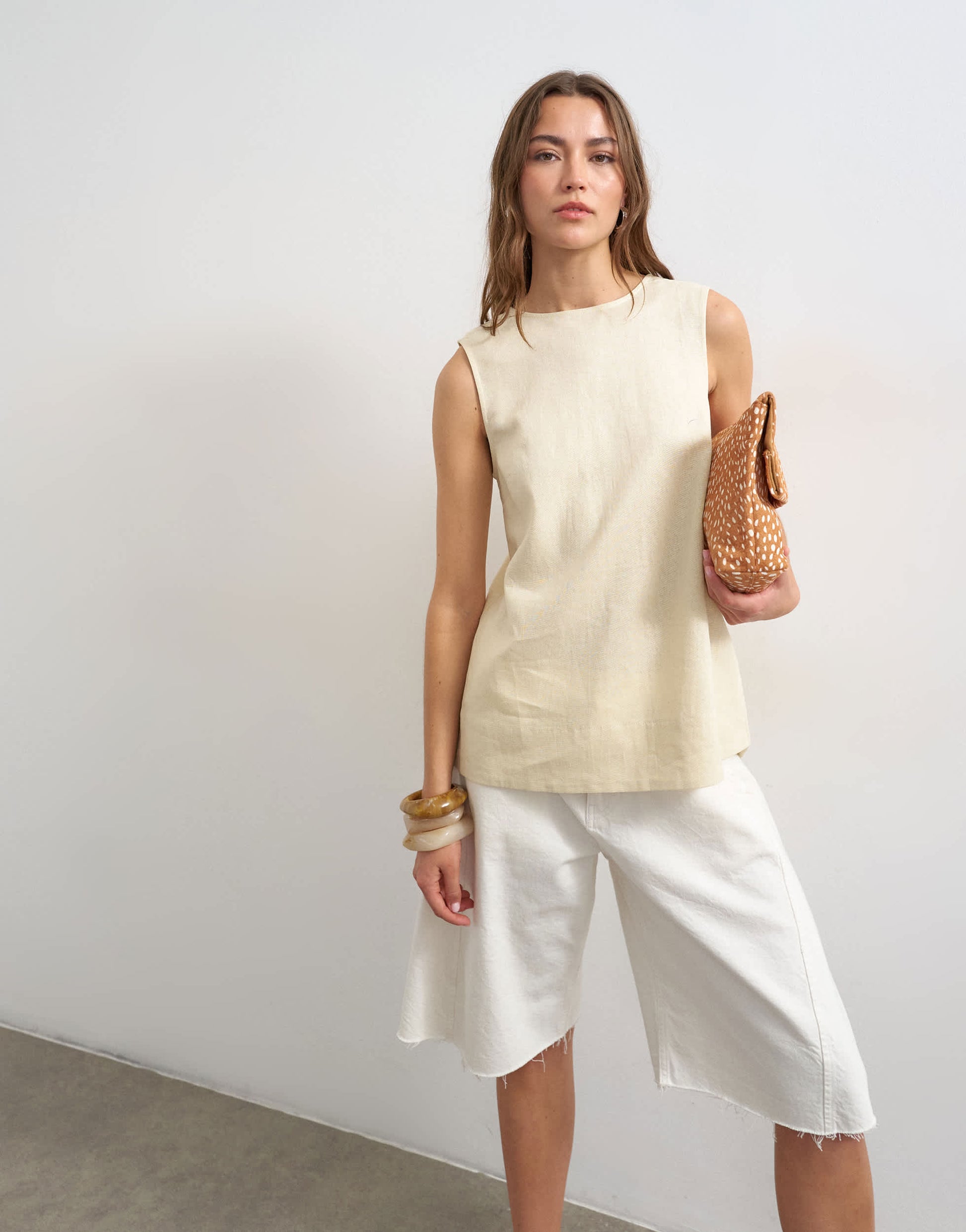 Topshop open back chuck on linen rich tank in stone