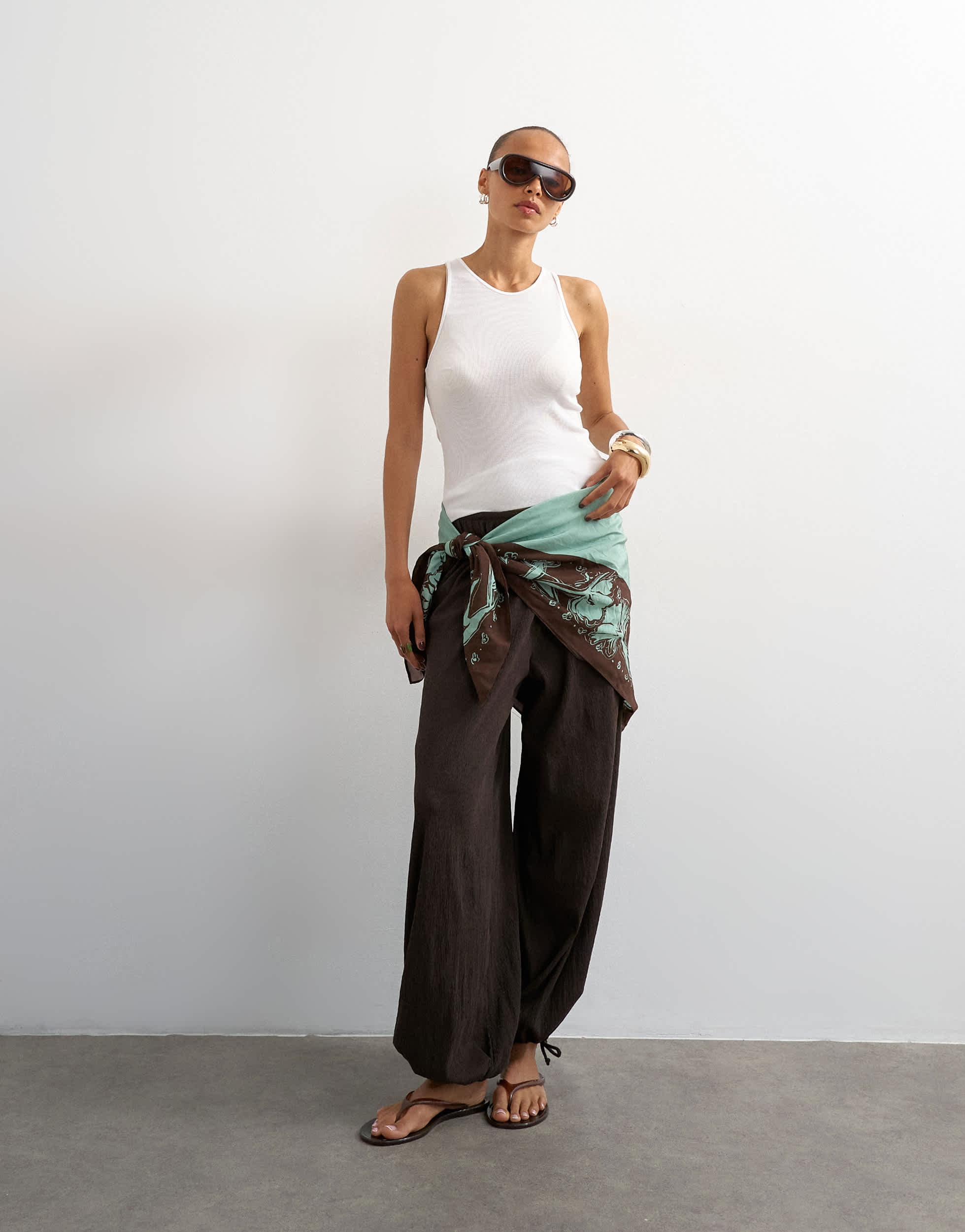 Topshop plisse balloon trouser in chocolate