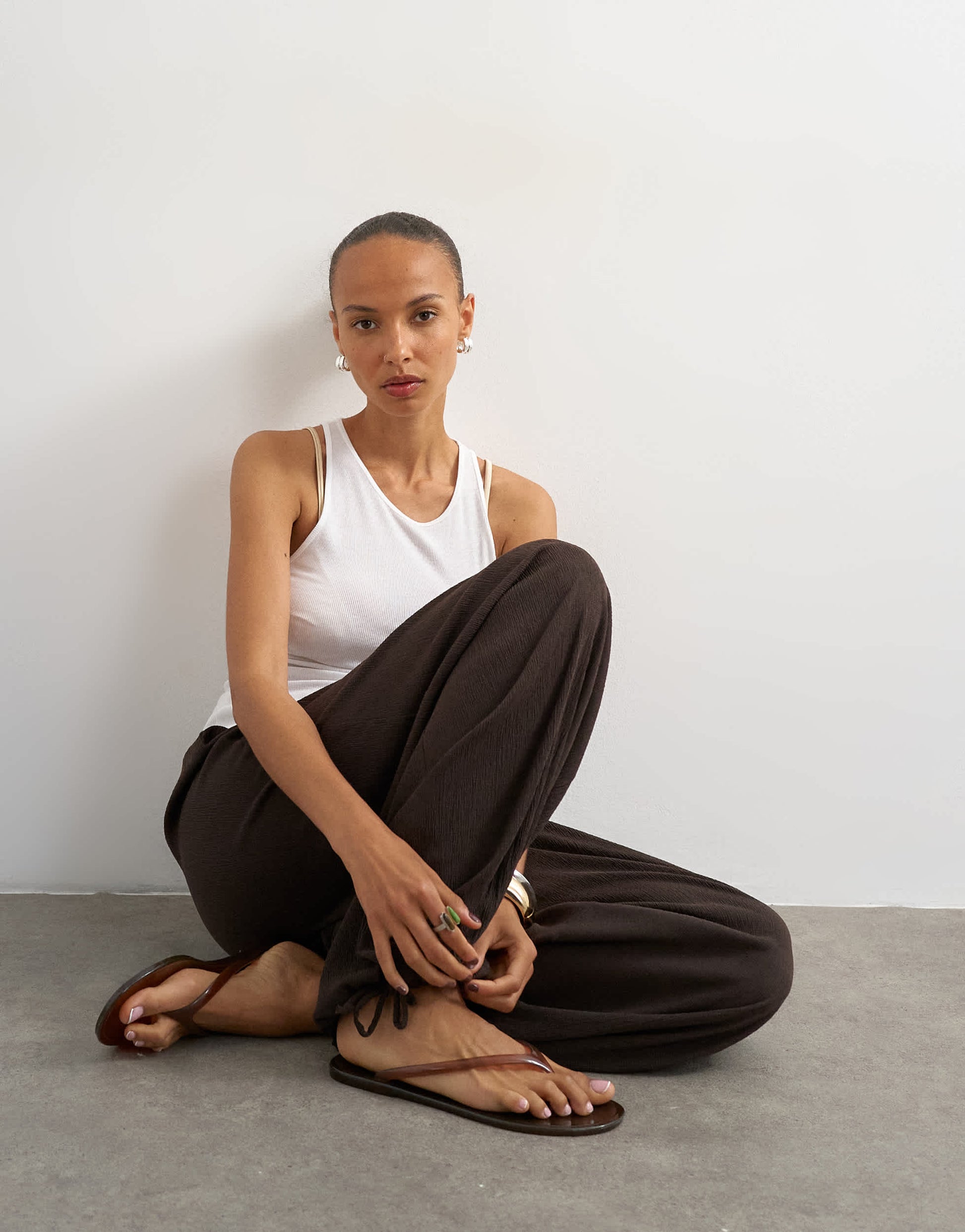 Topshop plisse balloon trouser in chocolate