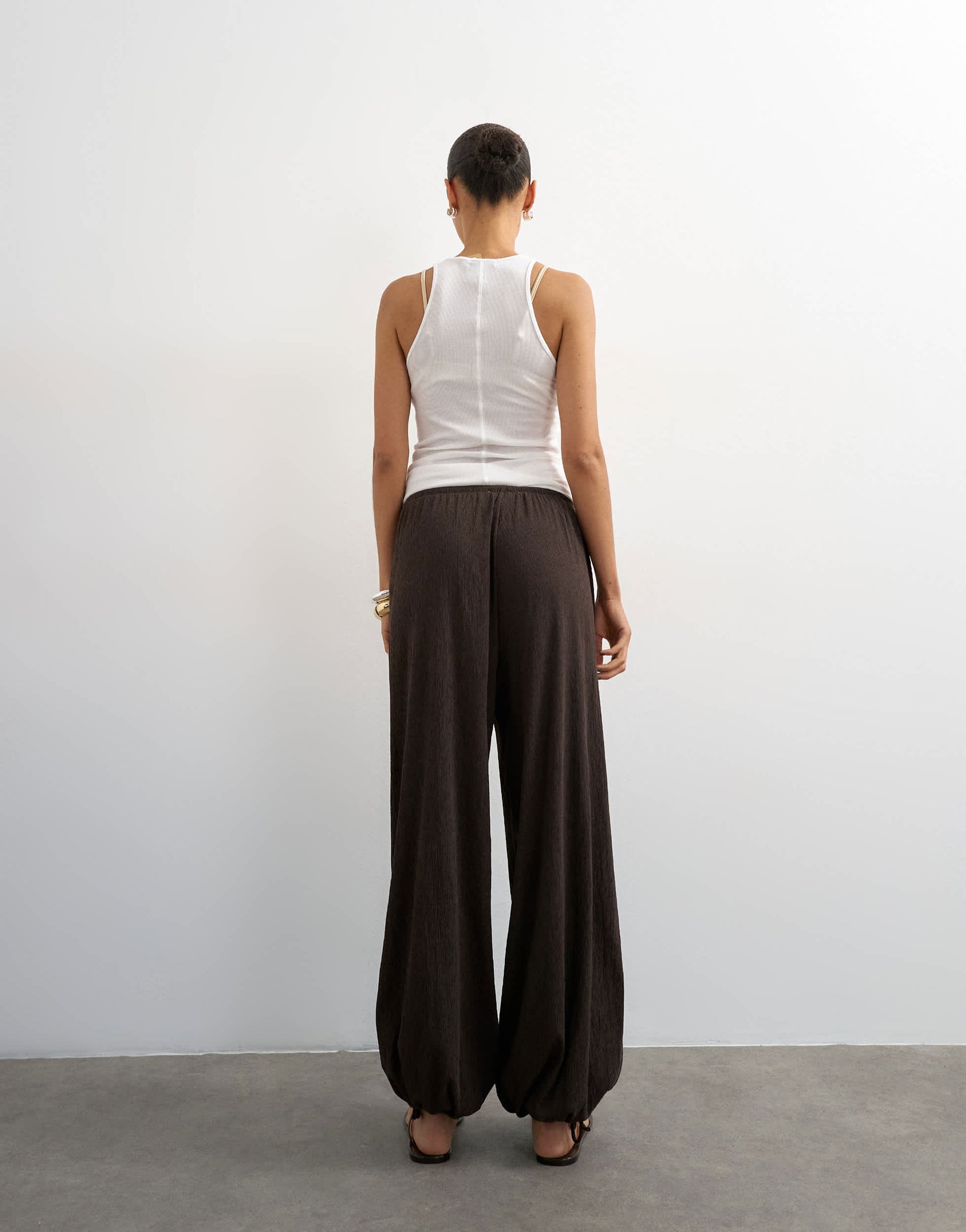 Topshop plisse balloon trouser in chocolate
