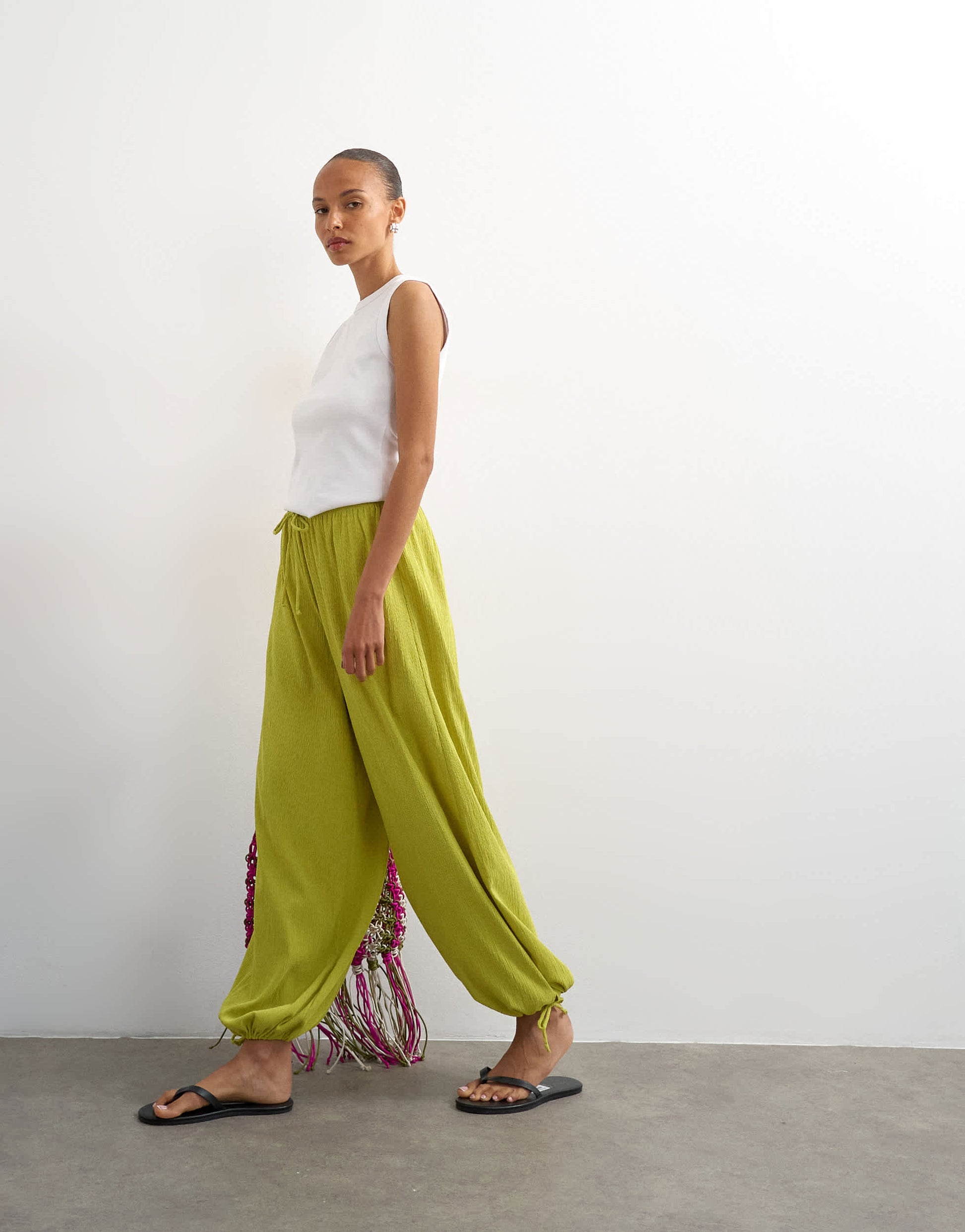 Topshop plisse balloon trouser in green