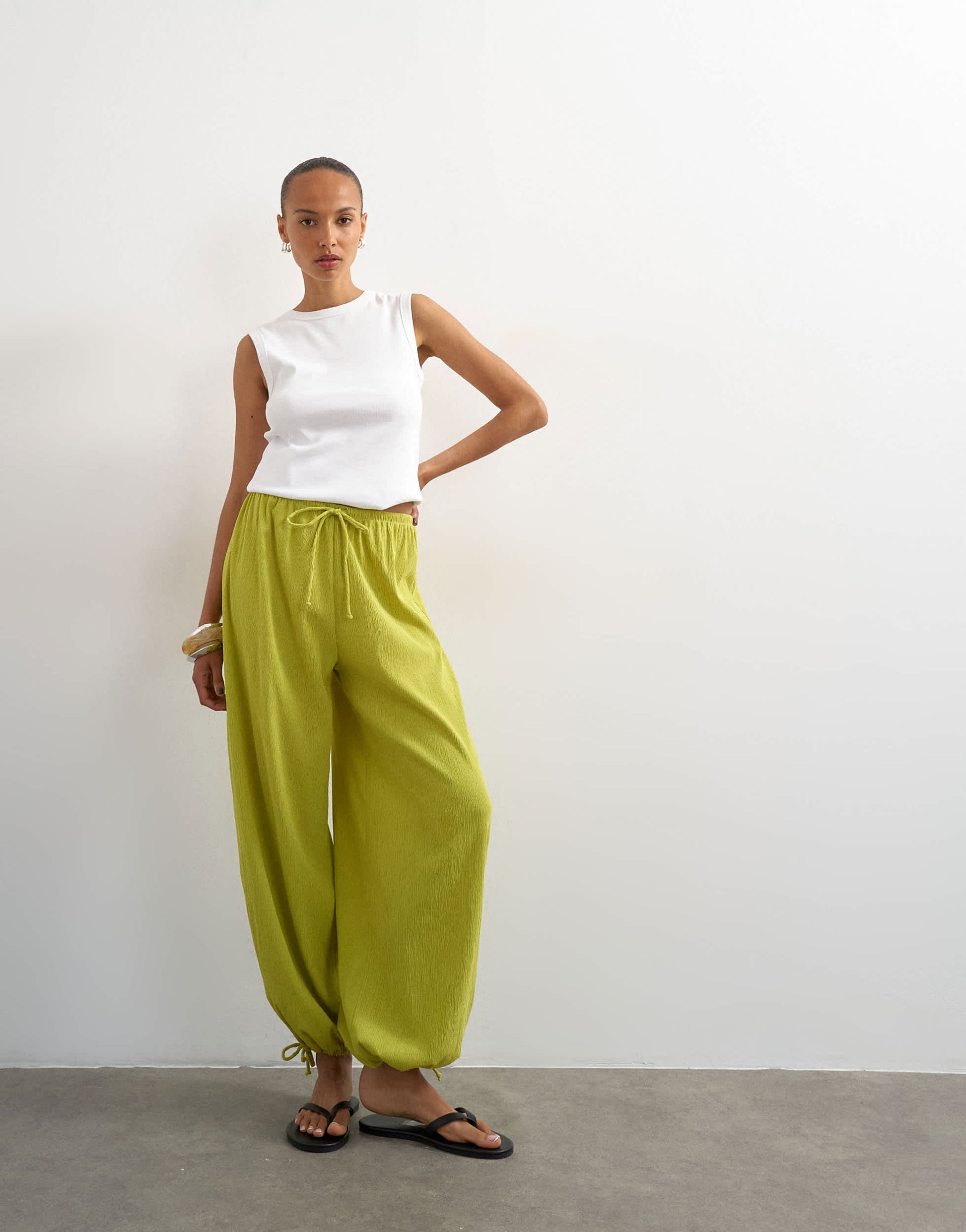 Topshop plisse balloon trouser in green