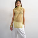 Topshop organza collapsed funnel neck top in muted lime