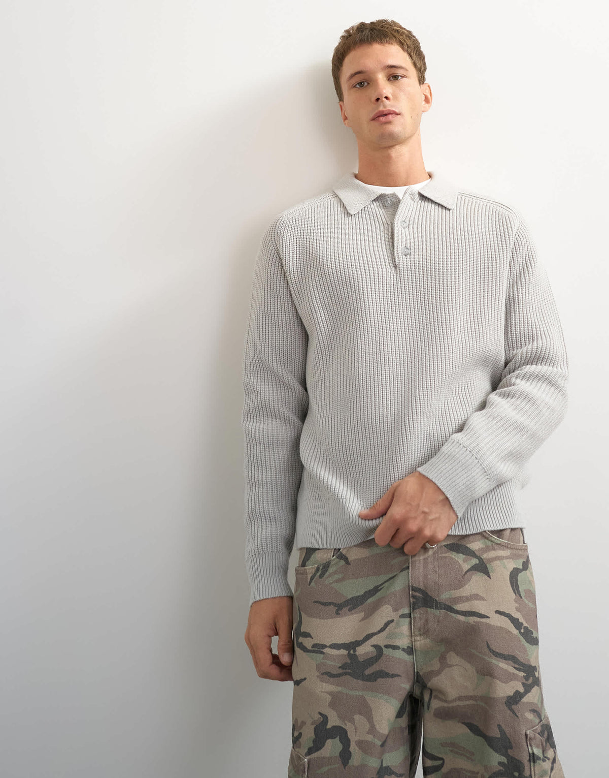 Topman classic fit knitted polo in grey