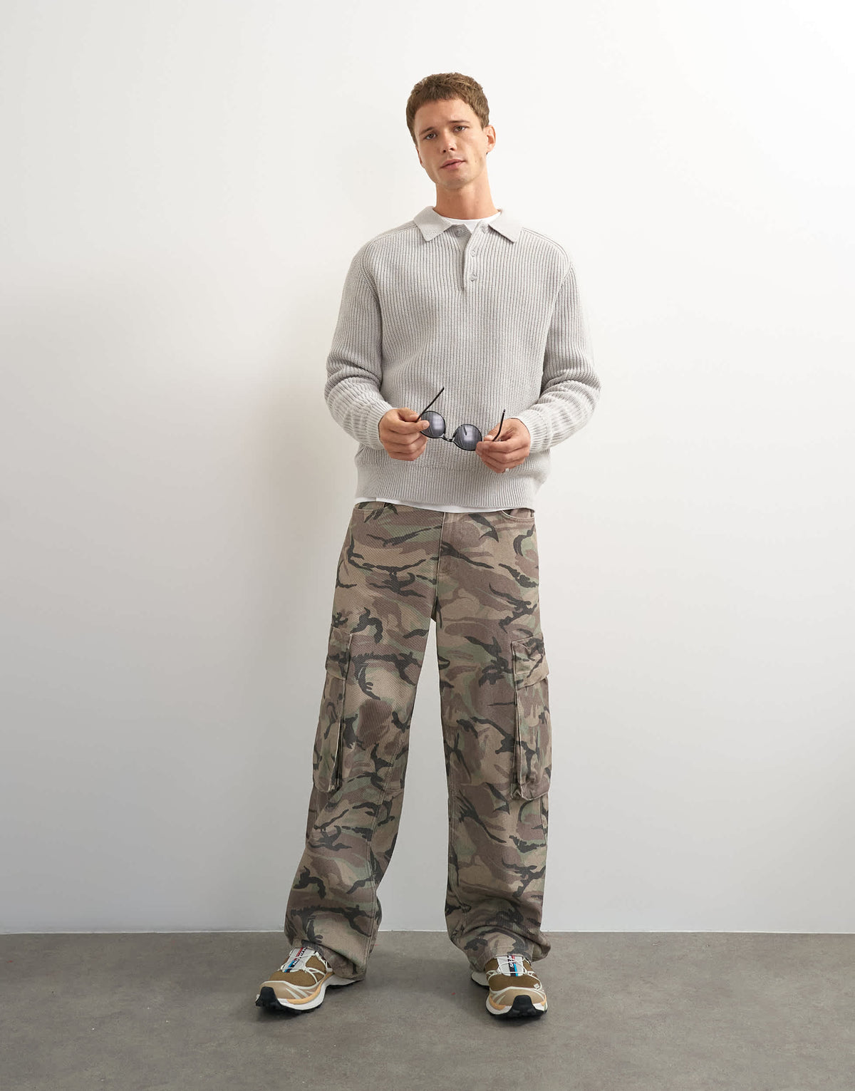Topman classic fit knitted polo in grey