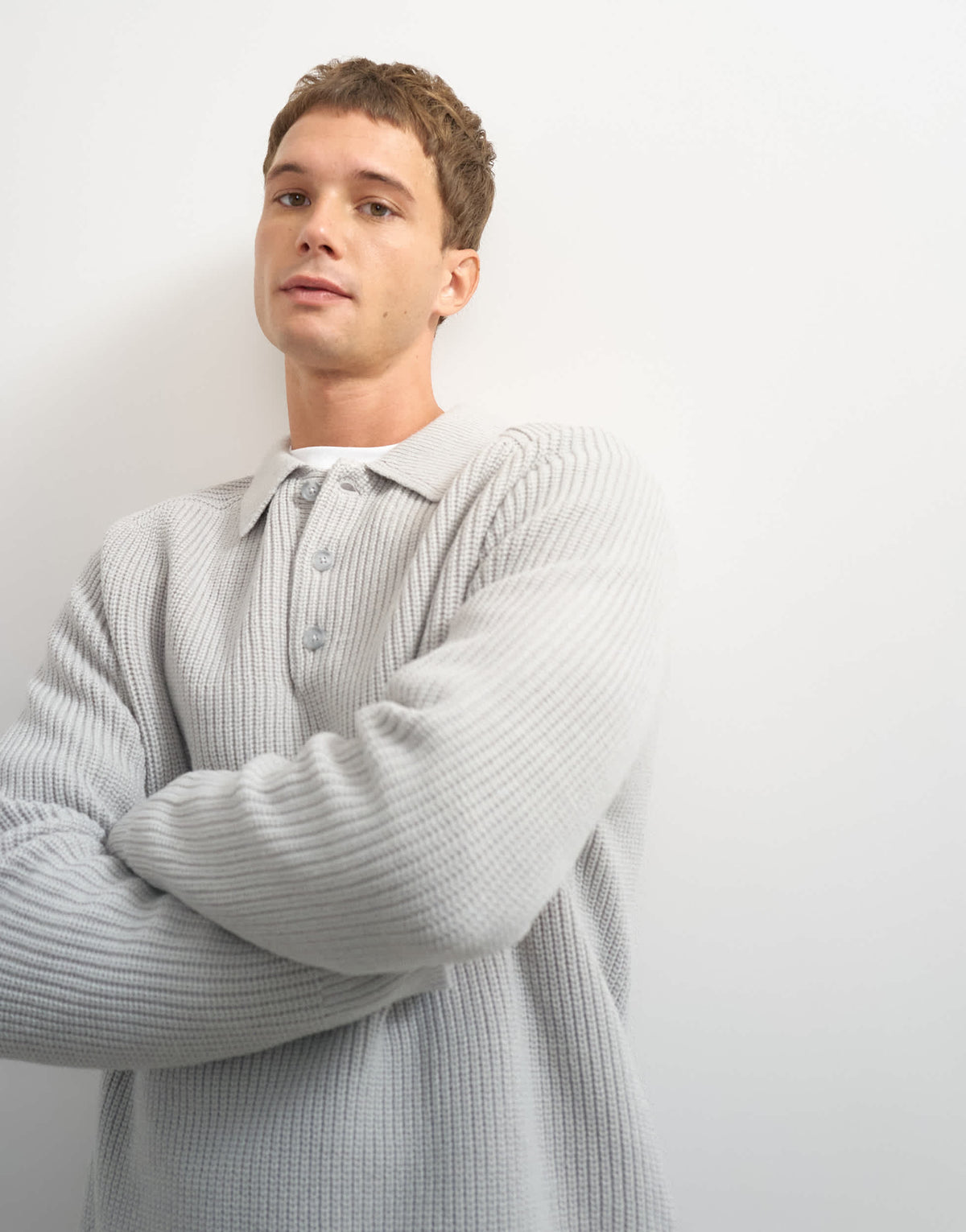 Topman classic fit knitted polo in grey