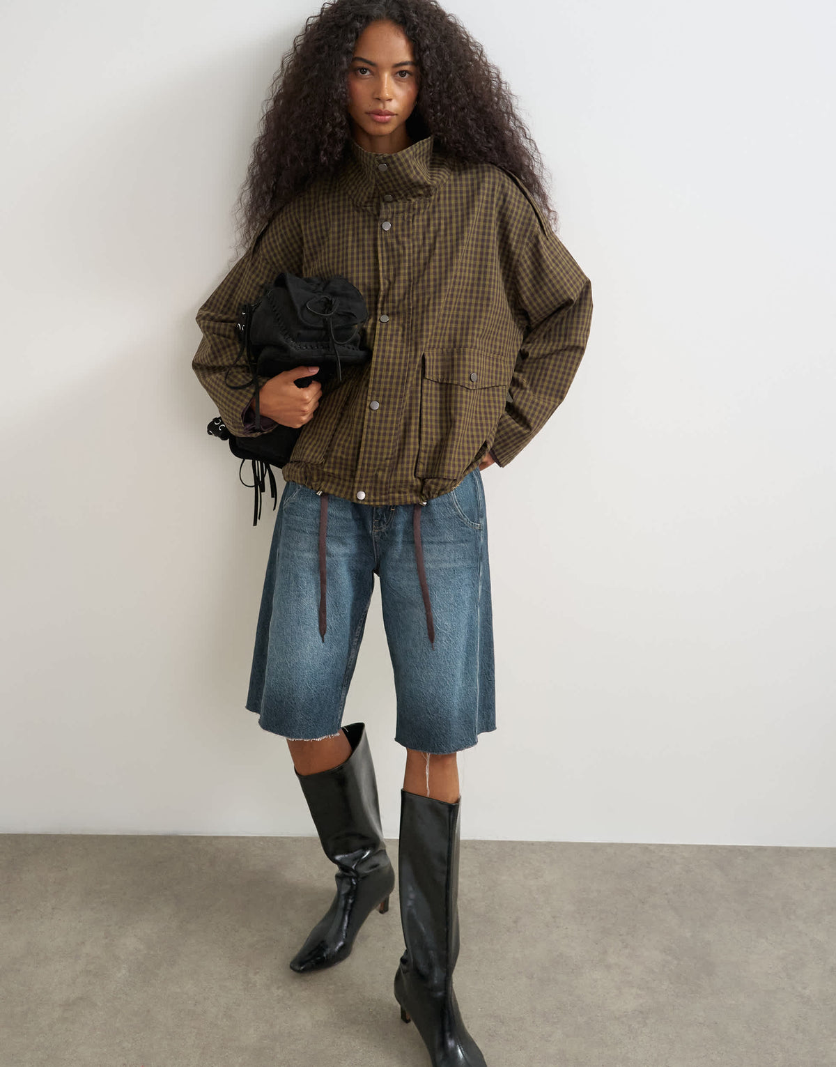 Topshop bubble hem trench in check