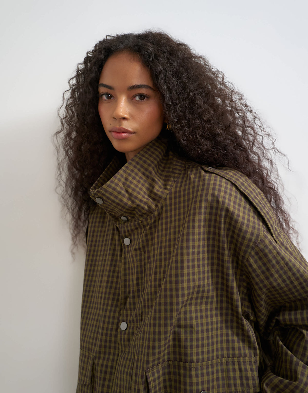 Topshop bubble hem trench in check