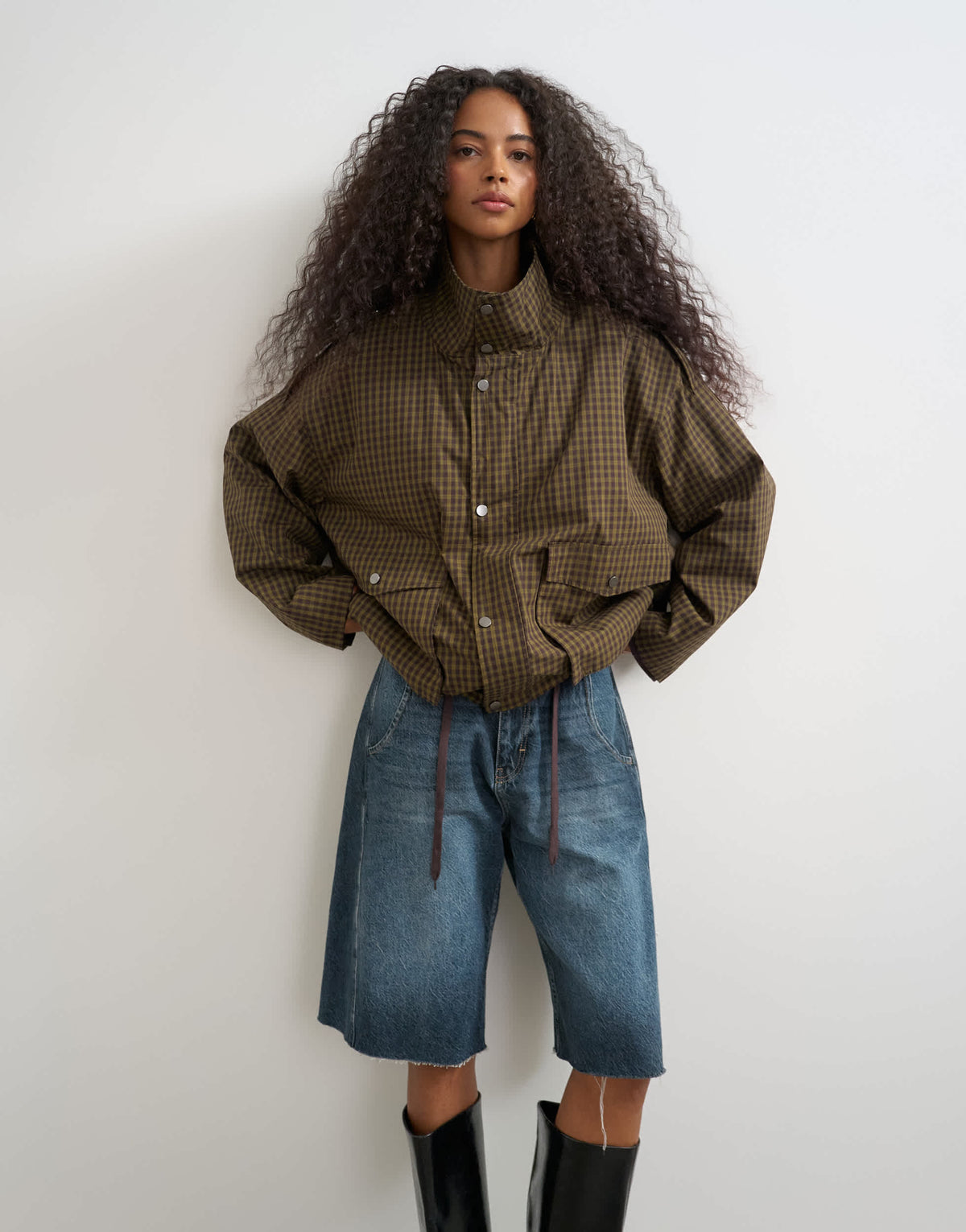 Topshop bubble hem trench in check