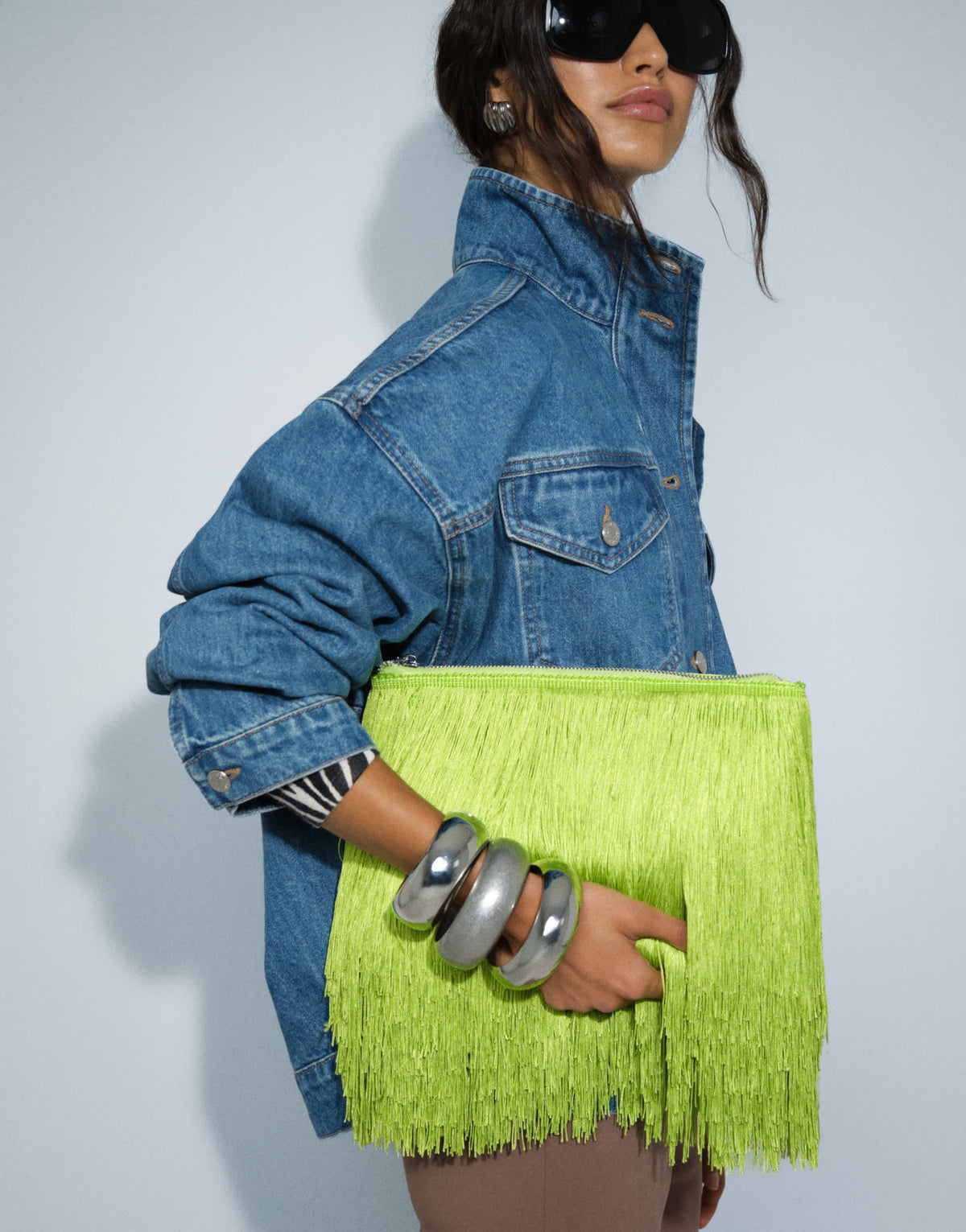 Topshop Jasmine fringe envelope bag in green