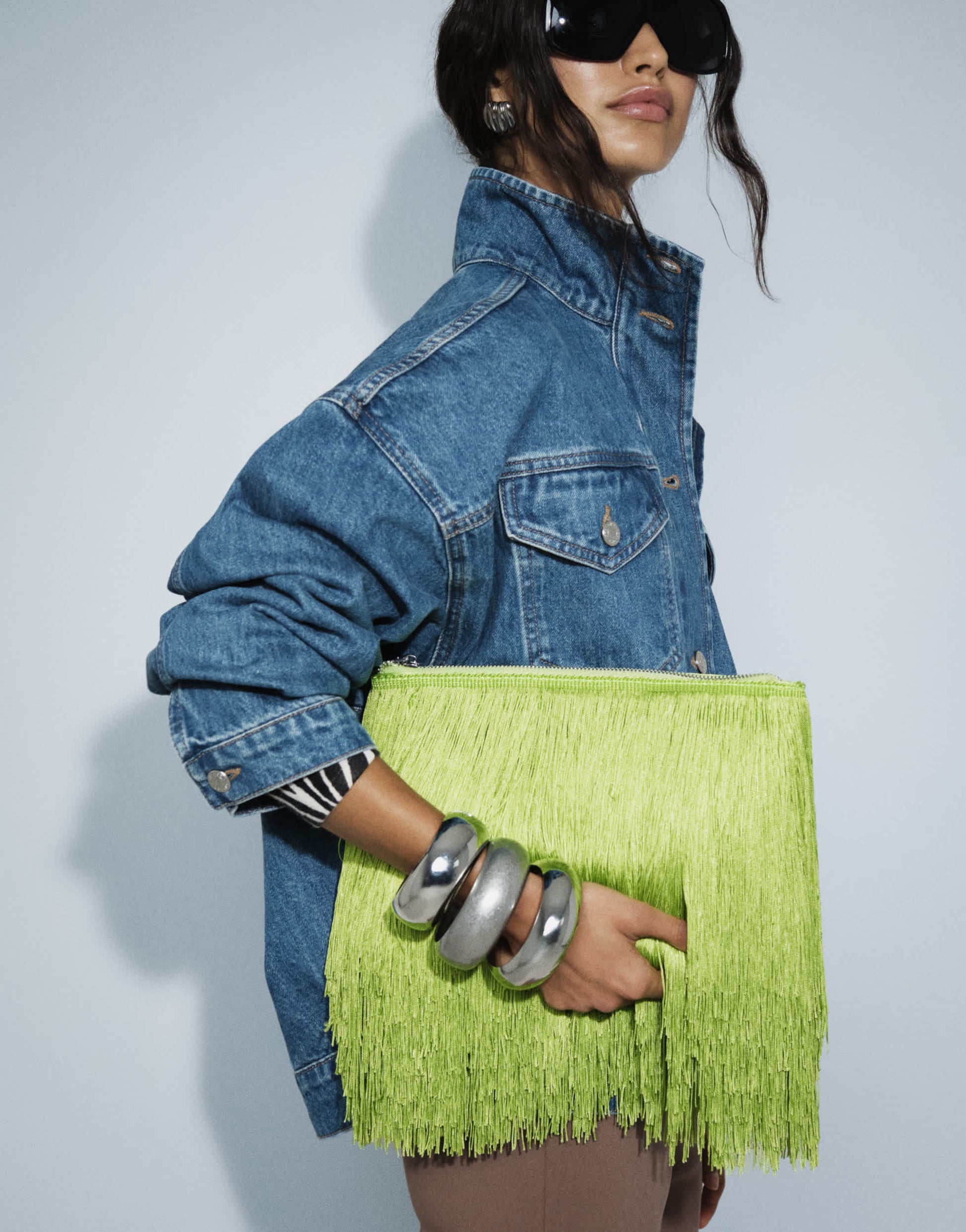Topshop Jasmine fringe envelope bag in green