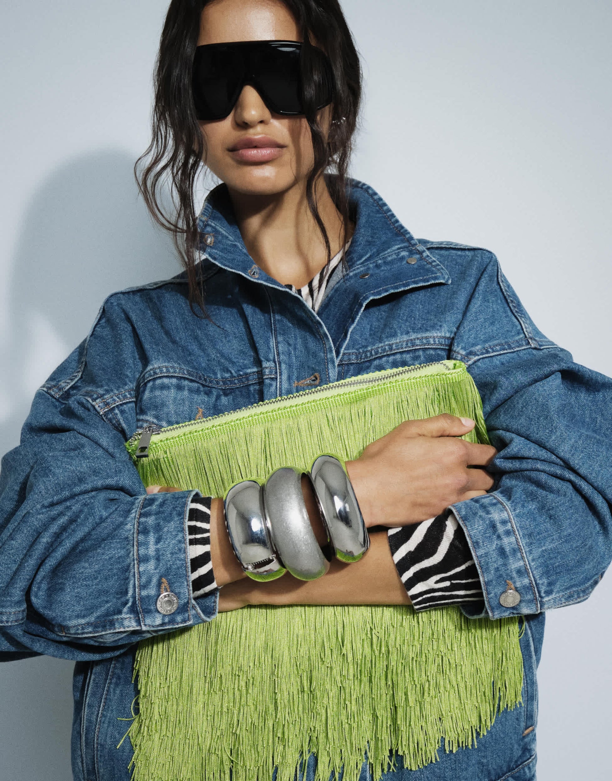 Topshop Jasmine fringe envelope bag in green