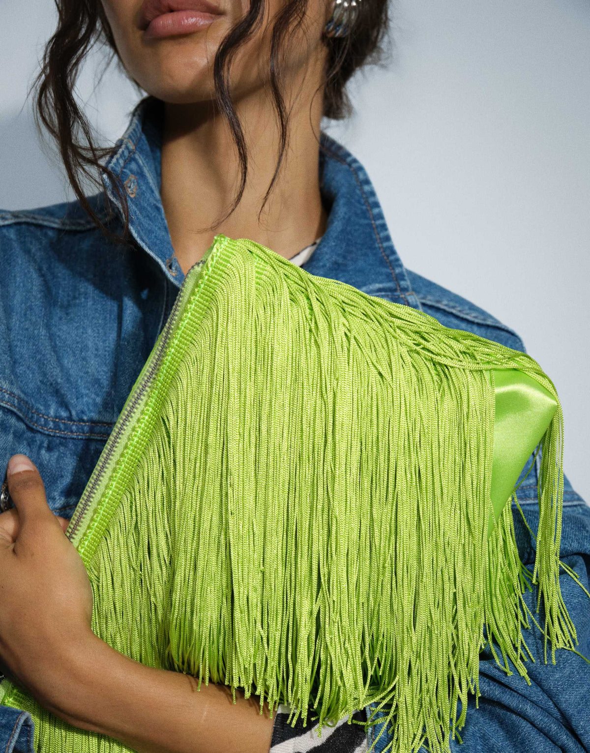 Topshop Jasmine fringe envelope bag in green
