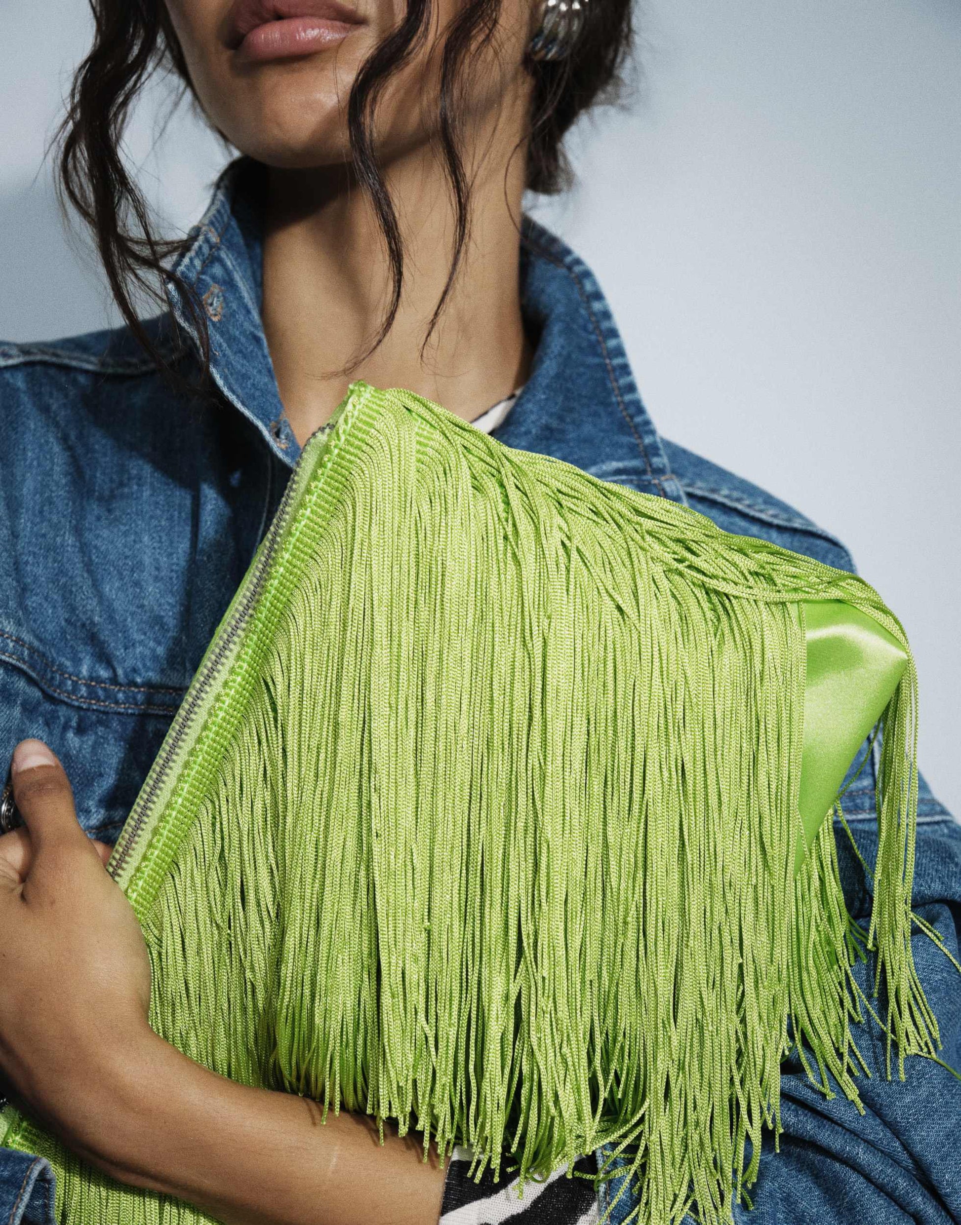Topshop Jasmine fringe envelope bag in green