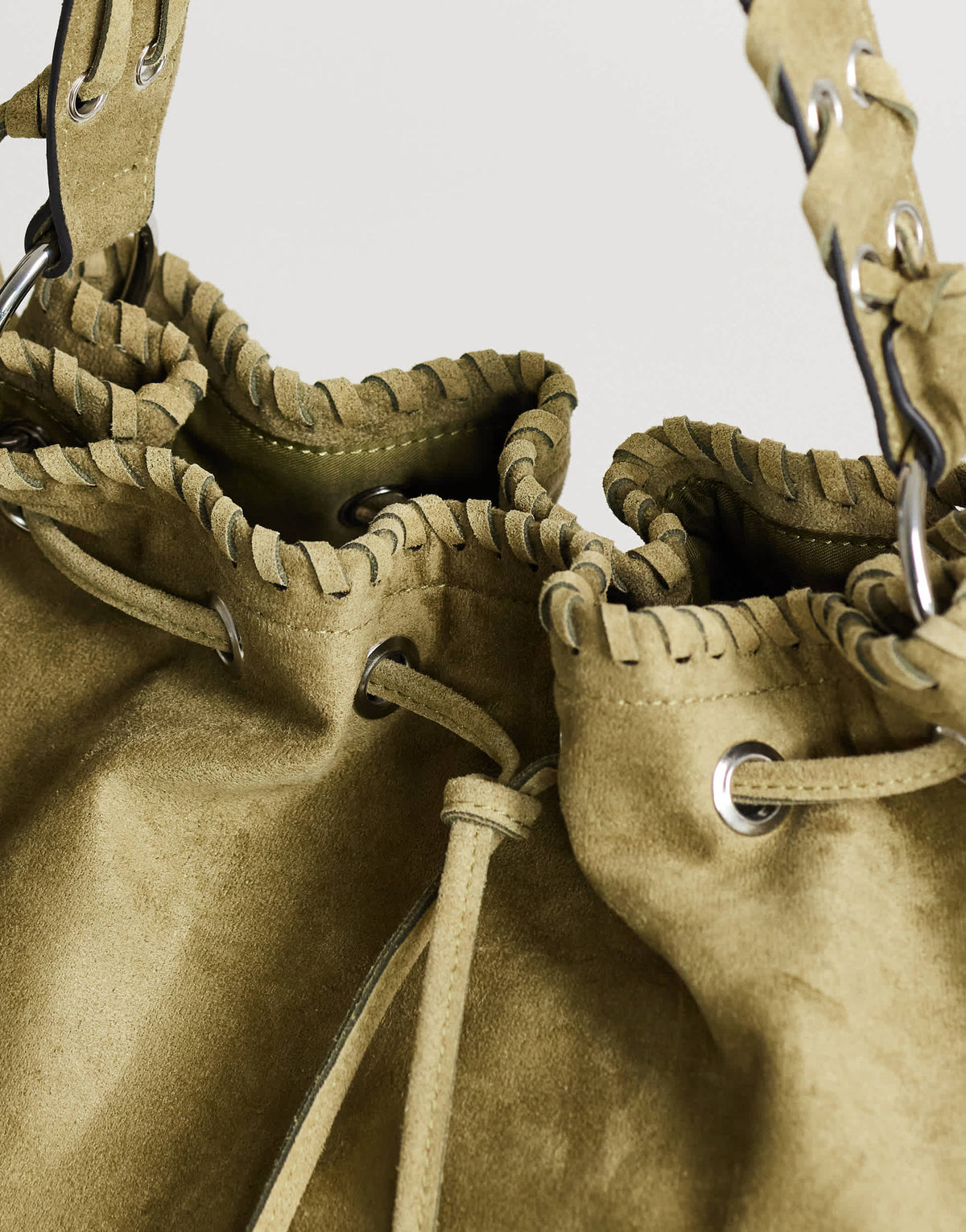 Topshop Simone large suedette pocket detail bucket shoulder bag in khaki