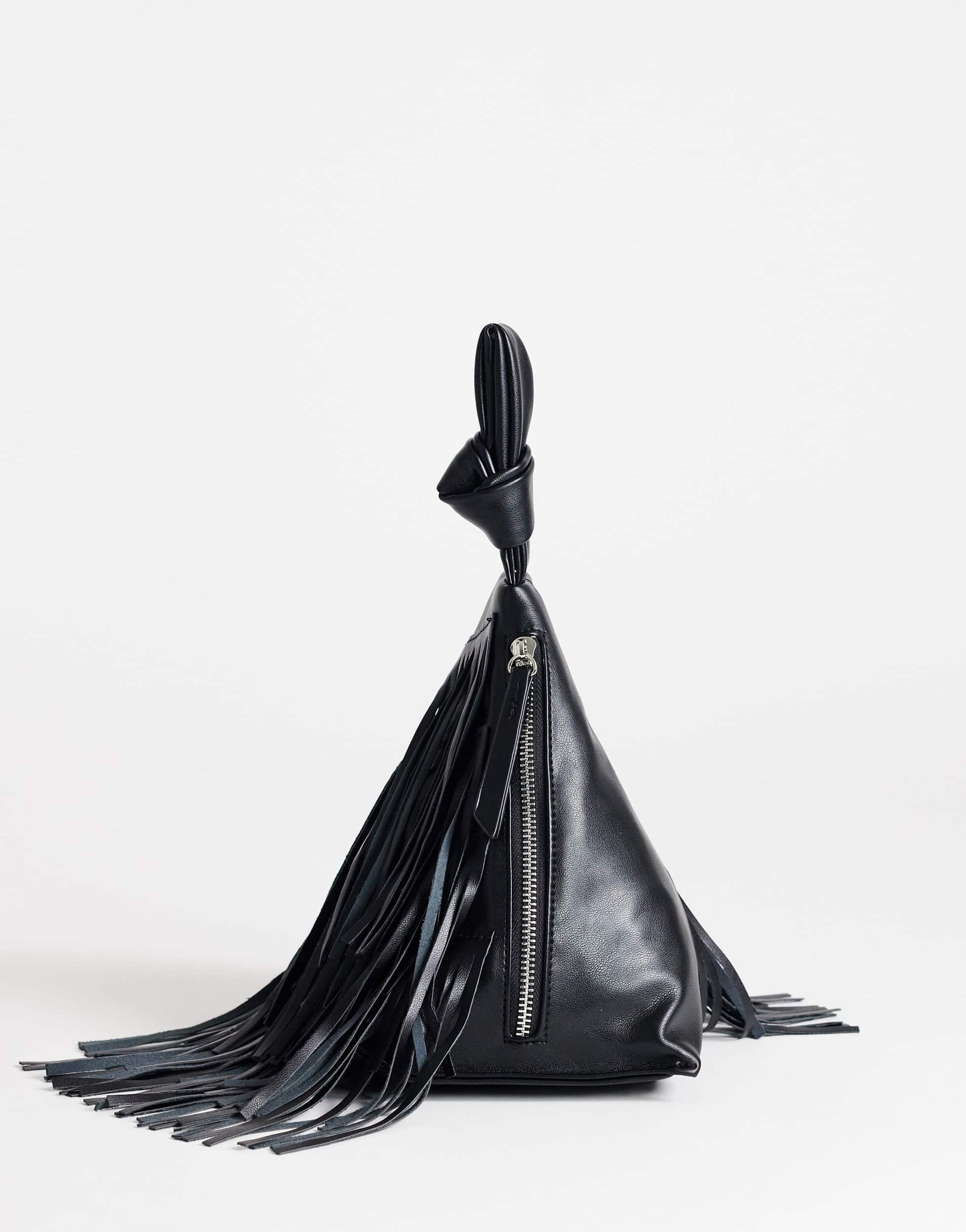 Topshop Jada small fringe wristlet grab bag in black