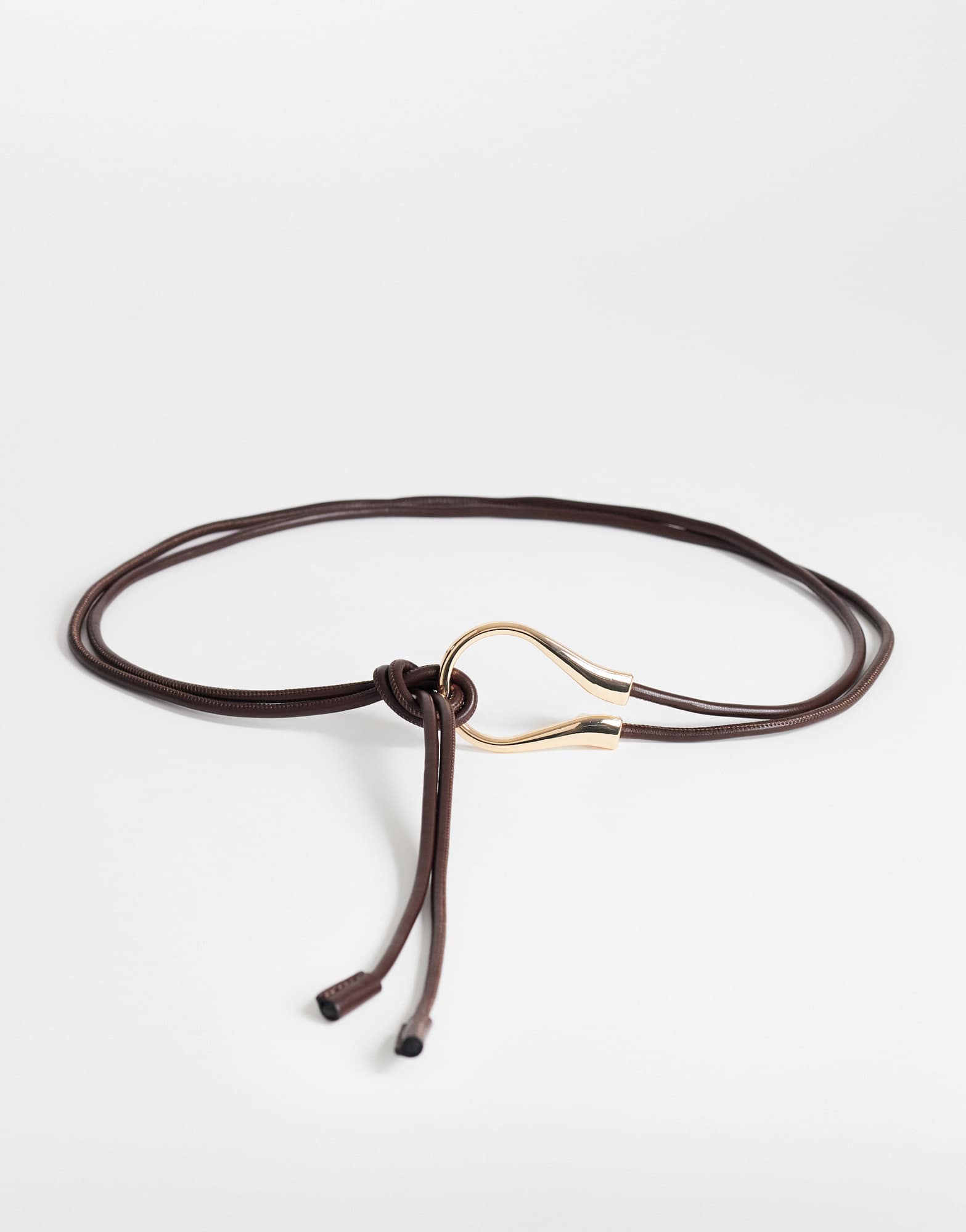 Topshop Annie hardware tie belt in chocolate and gold