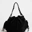 Topshop Simone large suedette pocket detail bucket shoulder bag in black