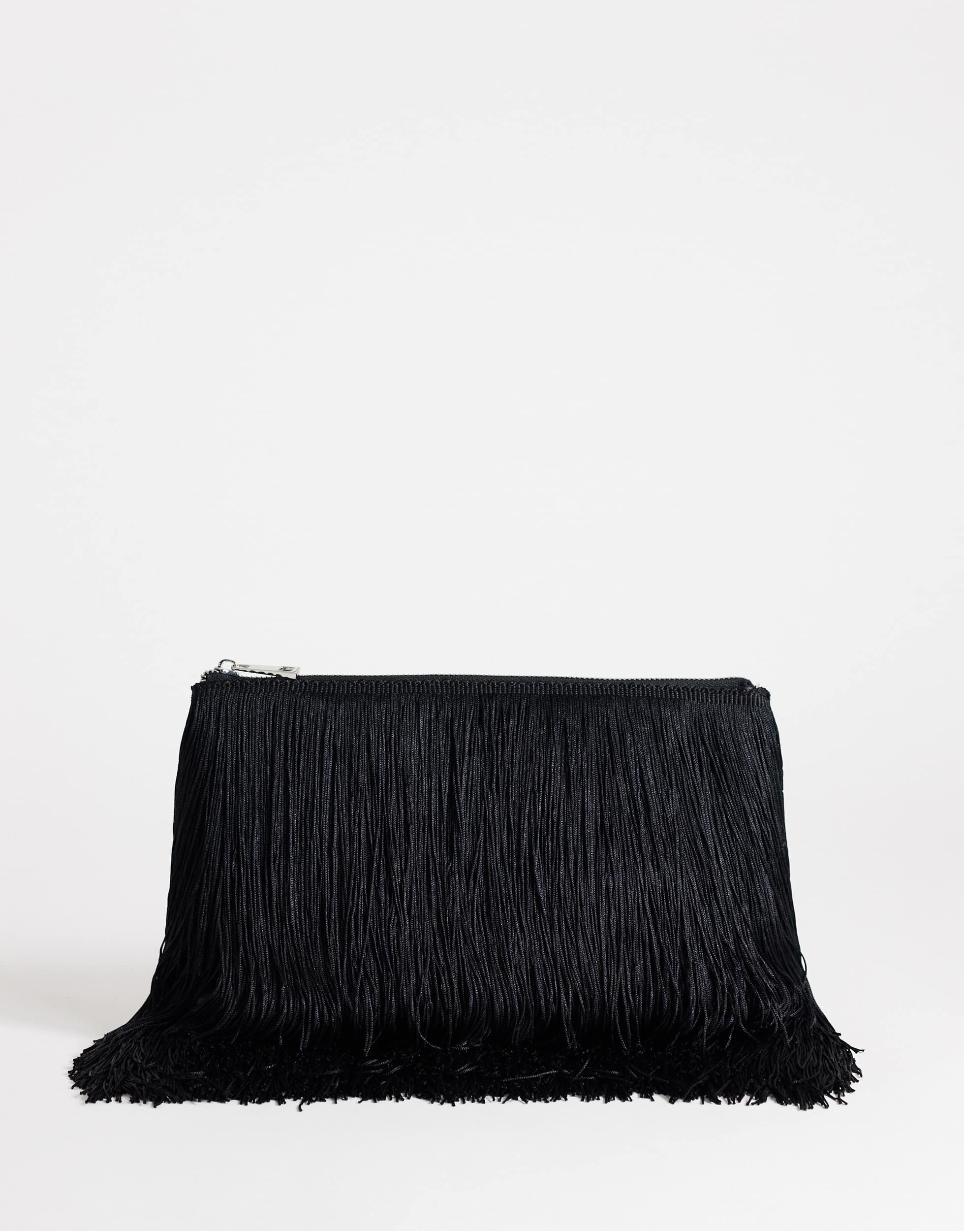 Topshop Jasmine small fringe envelope bag in black