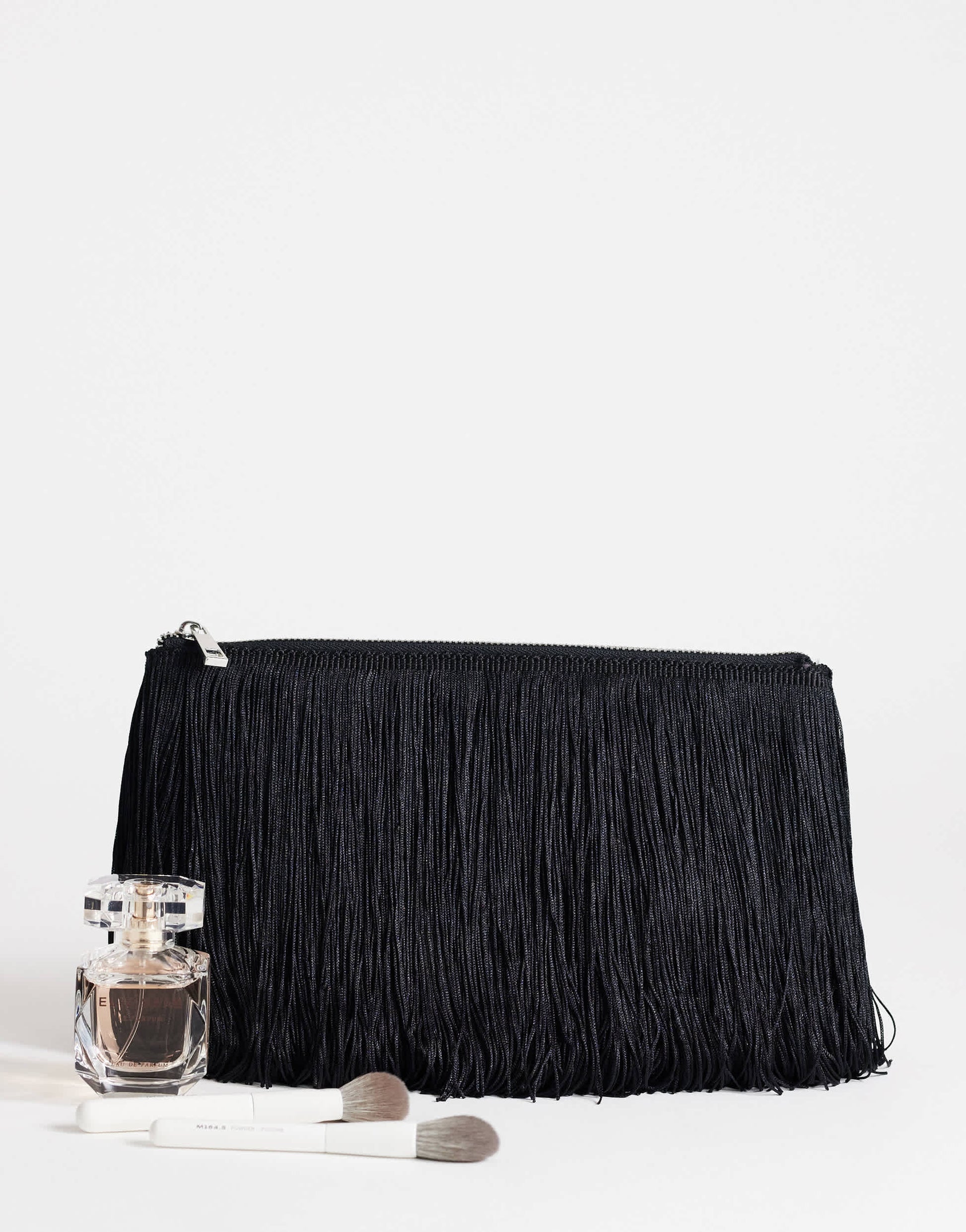 Topshop Jasmine small fringe envelope bag in black
