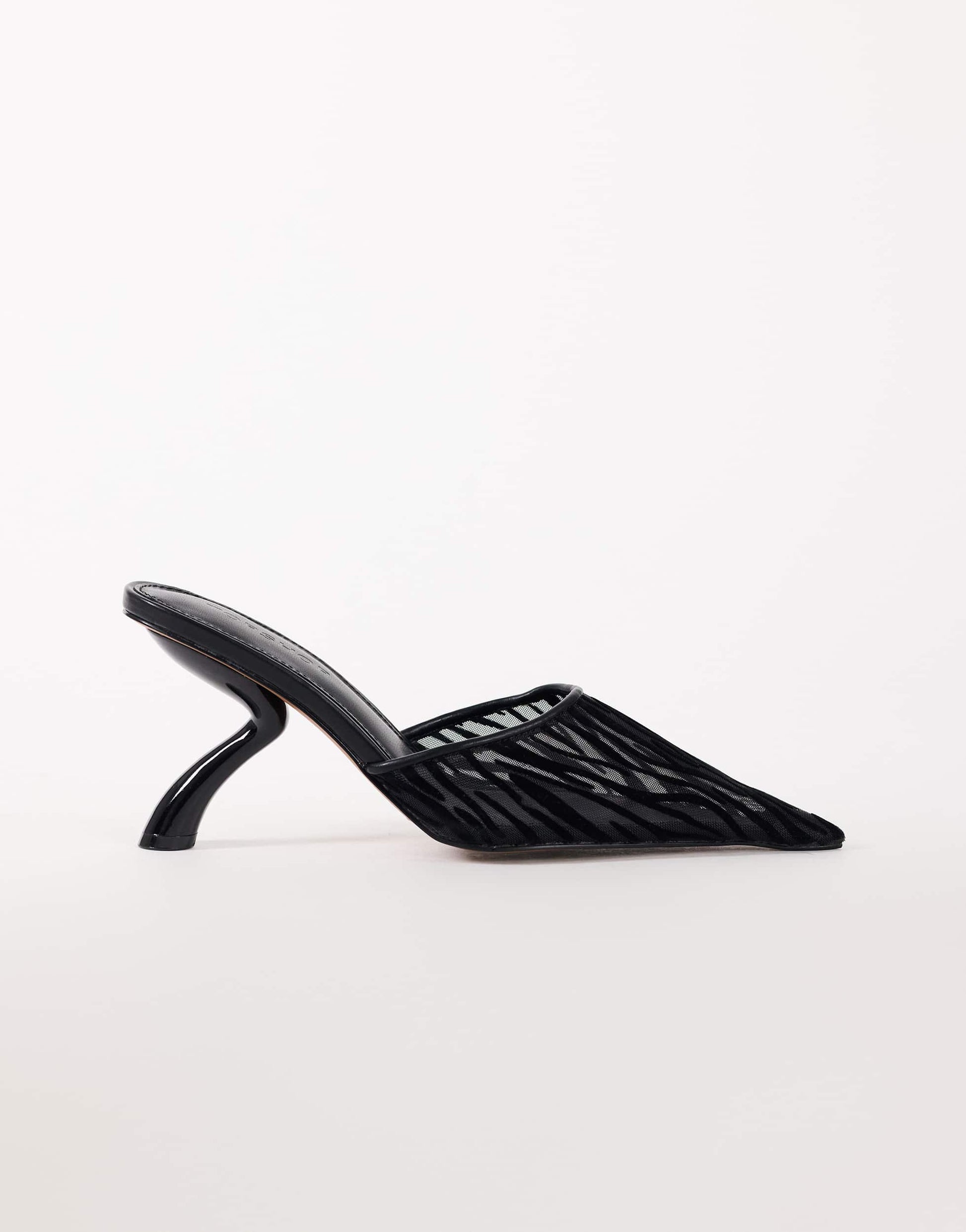 Topshop Alessio angular heel pointed court shoe in black zebra mesh