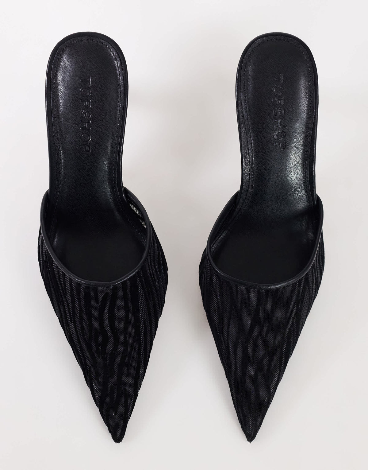 Topshop Alessio angular heel pointed court shoe in black zebra mesh