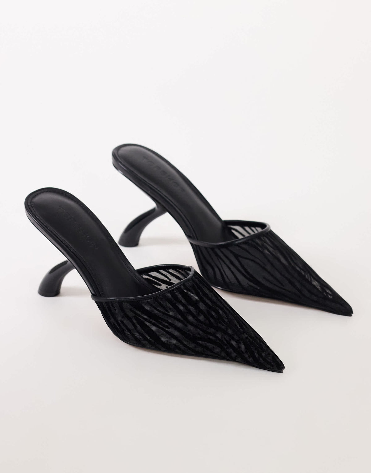 Topshop Alessio angular heel pointed court shoe in black zebra mesh
